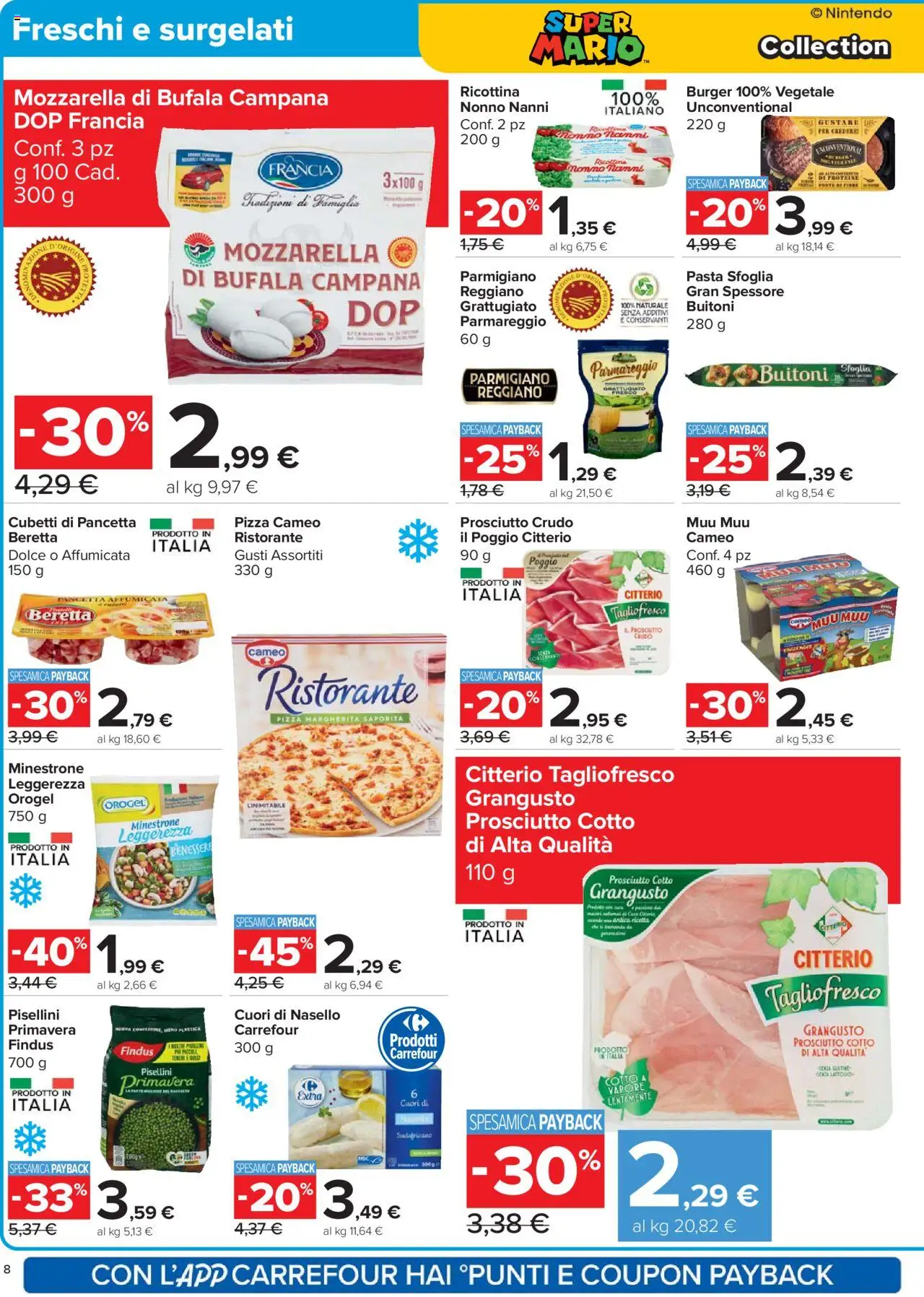 Volantino Carrefour del 15.09.2025 | Pagina: 8 | Prodotti: Prosciutto Crudo, Mozzarella, Menta, Nasello