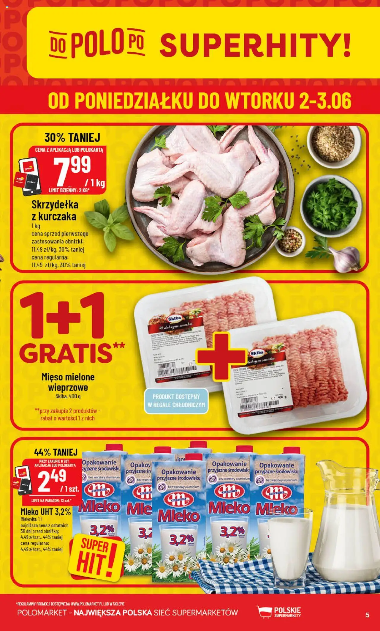 POLOmarket Gazetka od 28.05.2025 | Strona: 5 | Produkty: Skrzydełka z kurczaka, Mięso, Mięso mielone, Mleko