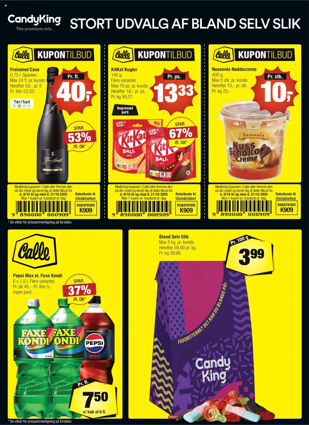 Calle tilbudsavis – gyldig fra 08.10.2025 | Side: 2 | Produkter: Slik, Faxe Kondi, Pepsi, Pepsi Max