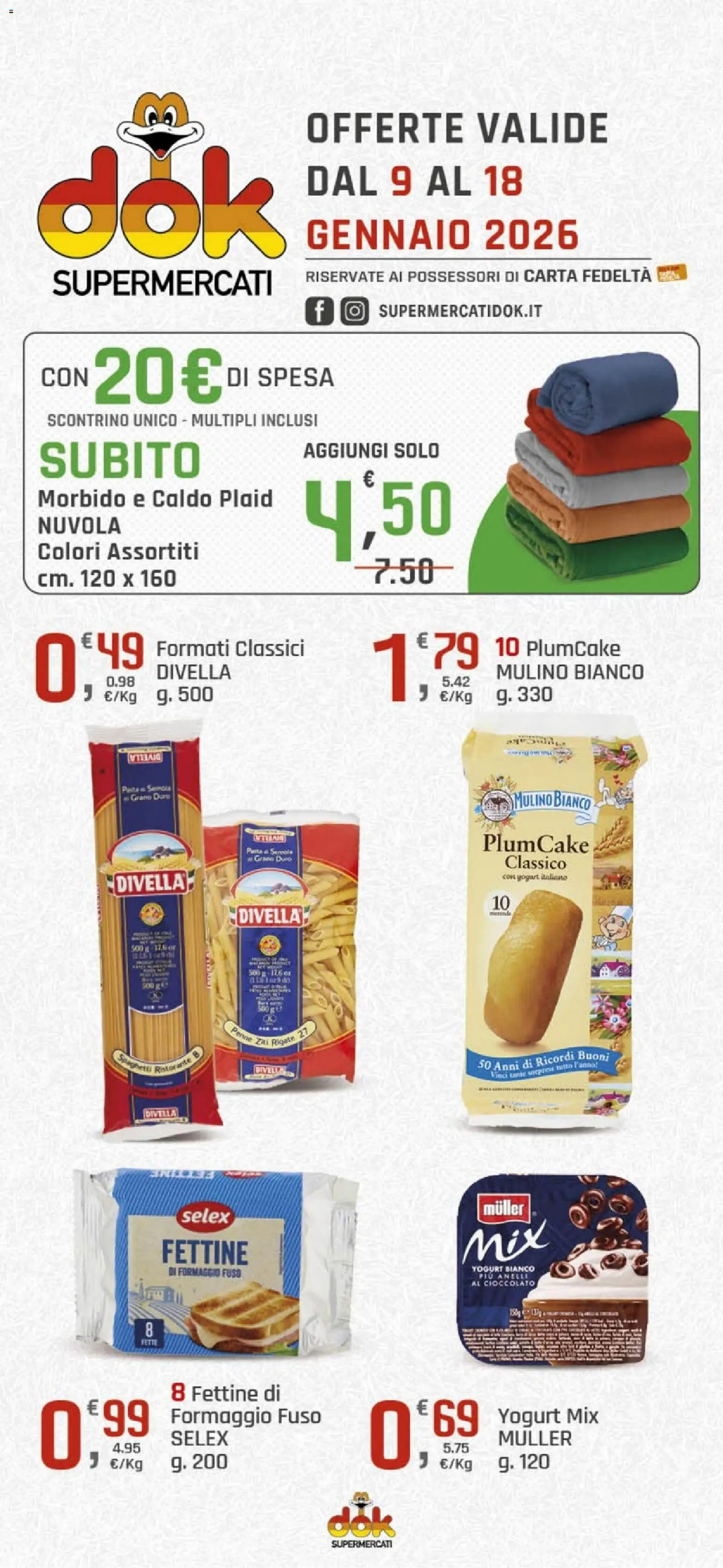 Volantino DOK del 09.01.2026 | Pagina: 1 | Prodotti: Cioccolato, Formaggio, Pasta, Penne