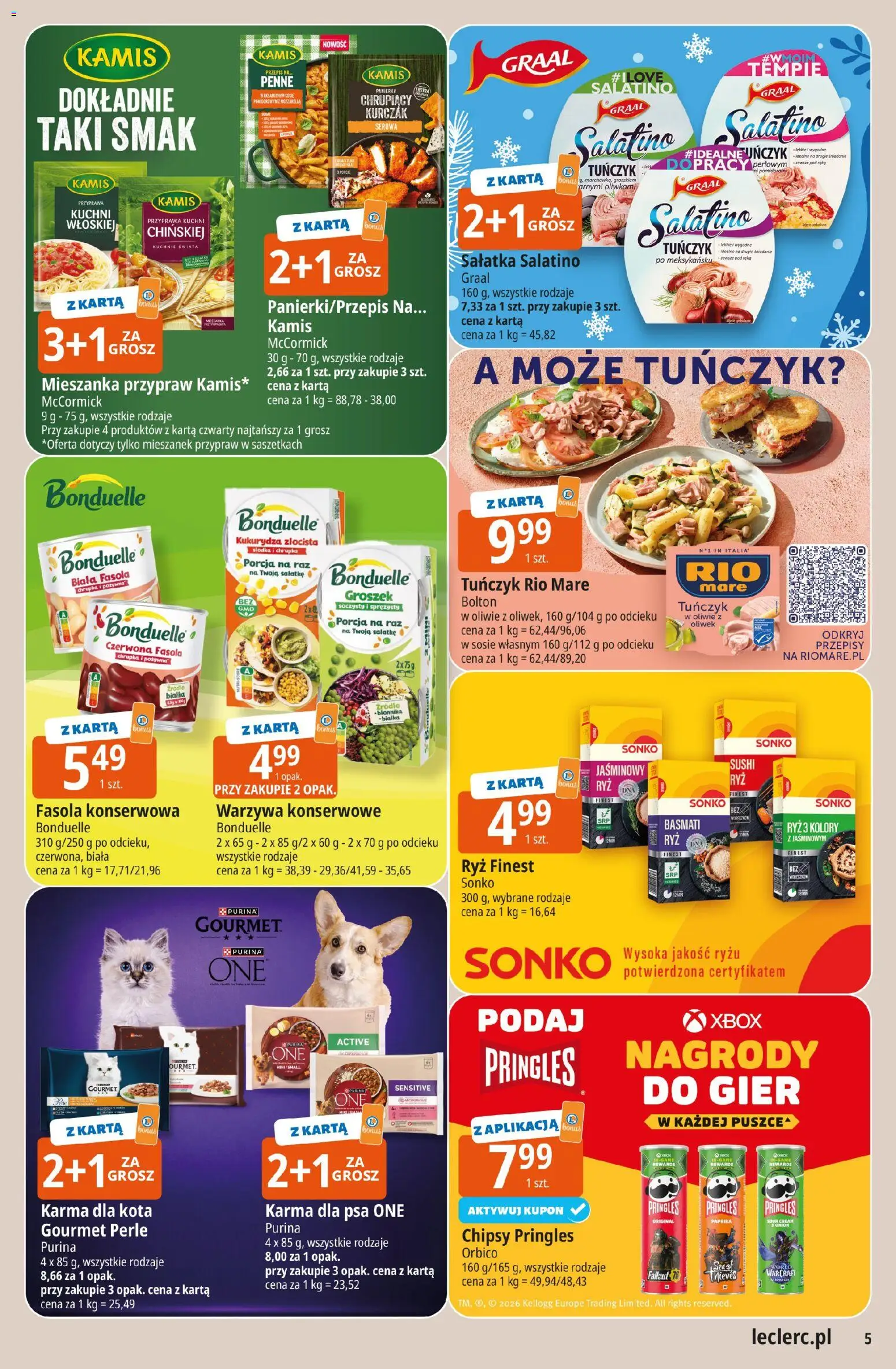 E.Leclerc Gazetka - Wrocław od 24.02.2026 | Strona: 5 | Produkty: Karta, Xbox, Chipsy pringles, Karma dla psa