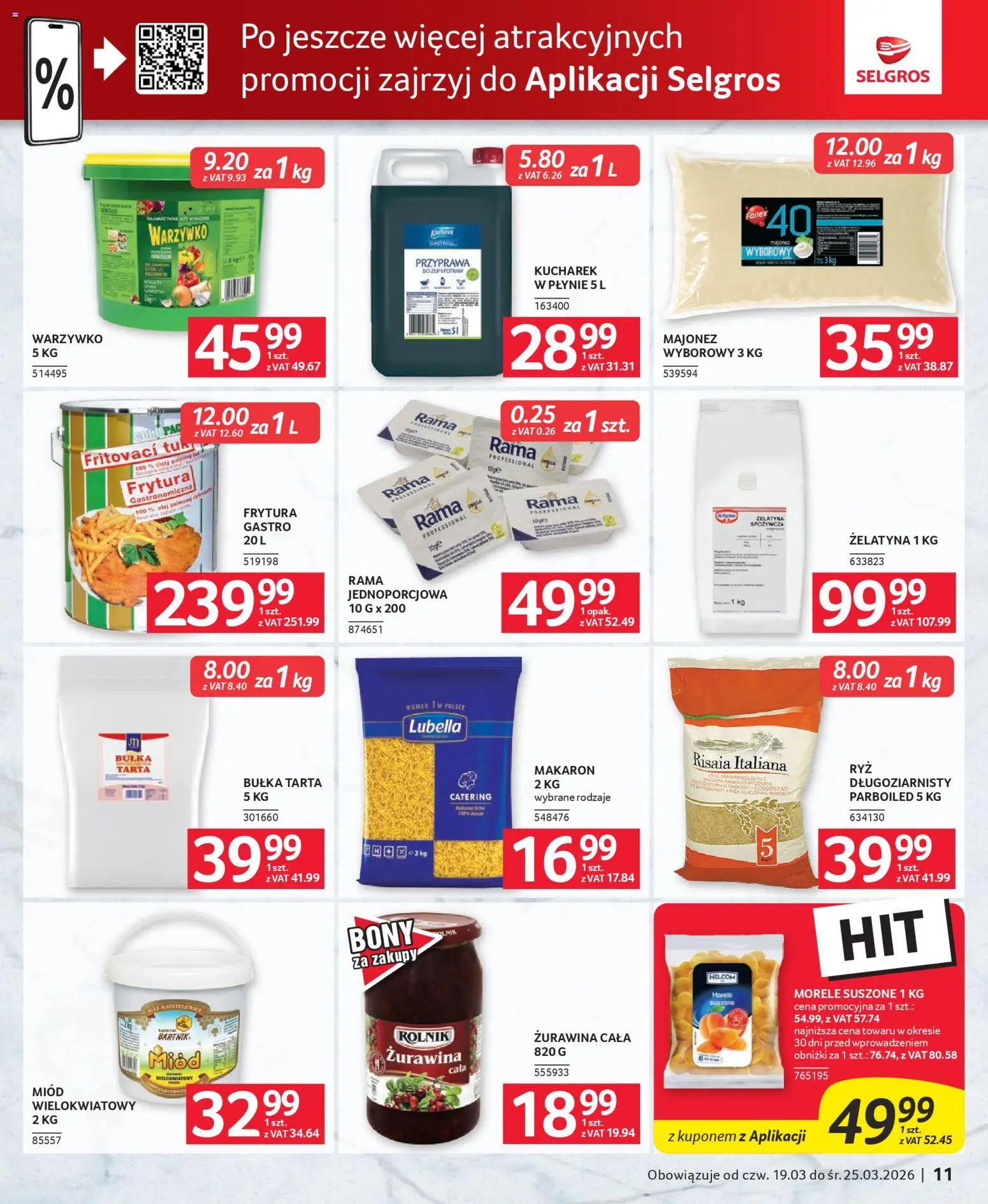 Selgros cash&carry gazetka - Oferta dla gastronomii od 19.03.2026 | Strona: 11 | Produkty: Żelatyna, Bułka tarta, Morele, Żurawina