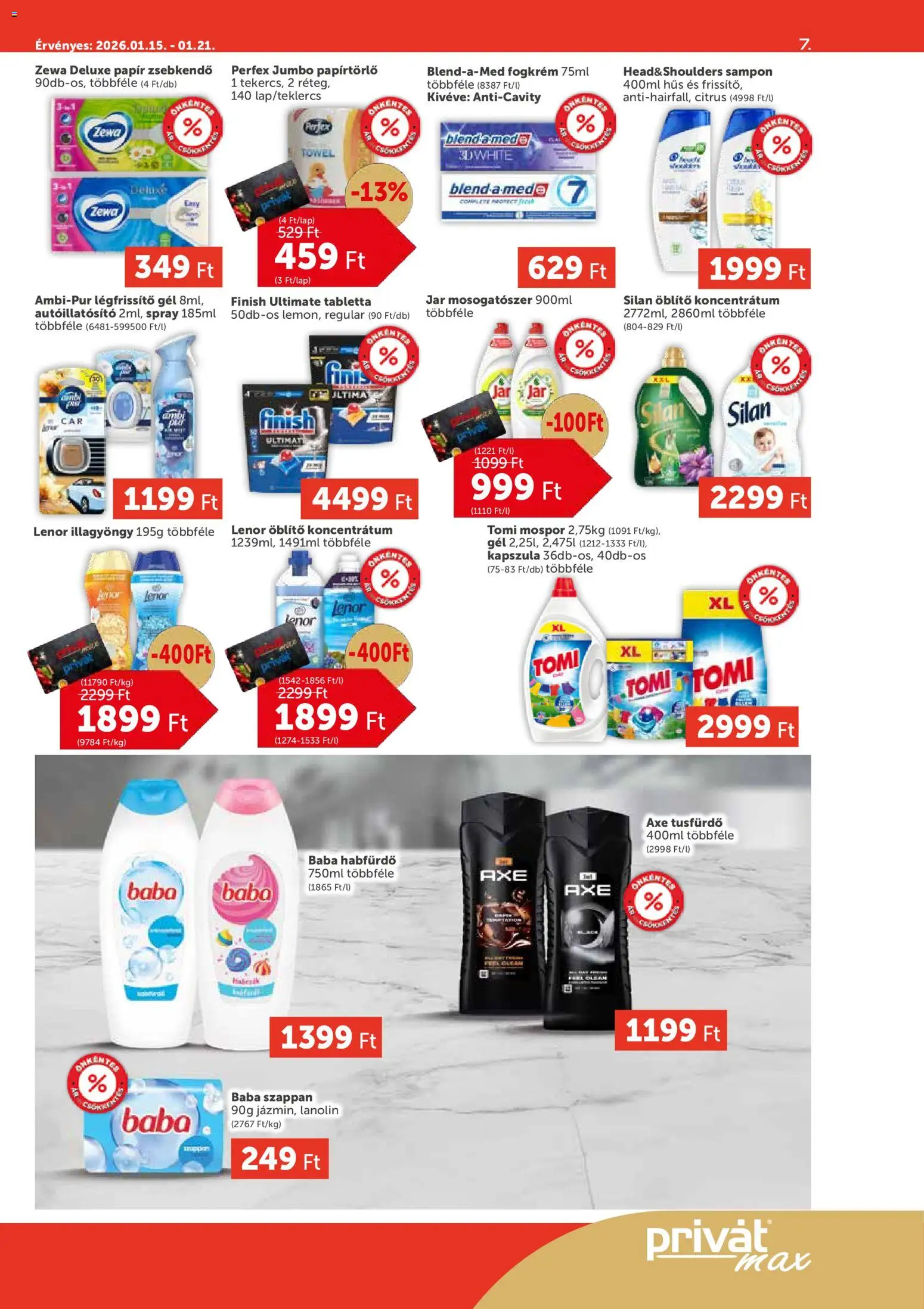 PRIVÁT akciós ujság - amely érvényes a következő dátumtól: 15.01.2026 | Oldal: 7 | Termékek: Hús, Légfrissítő, Sampon, Tusfürdő