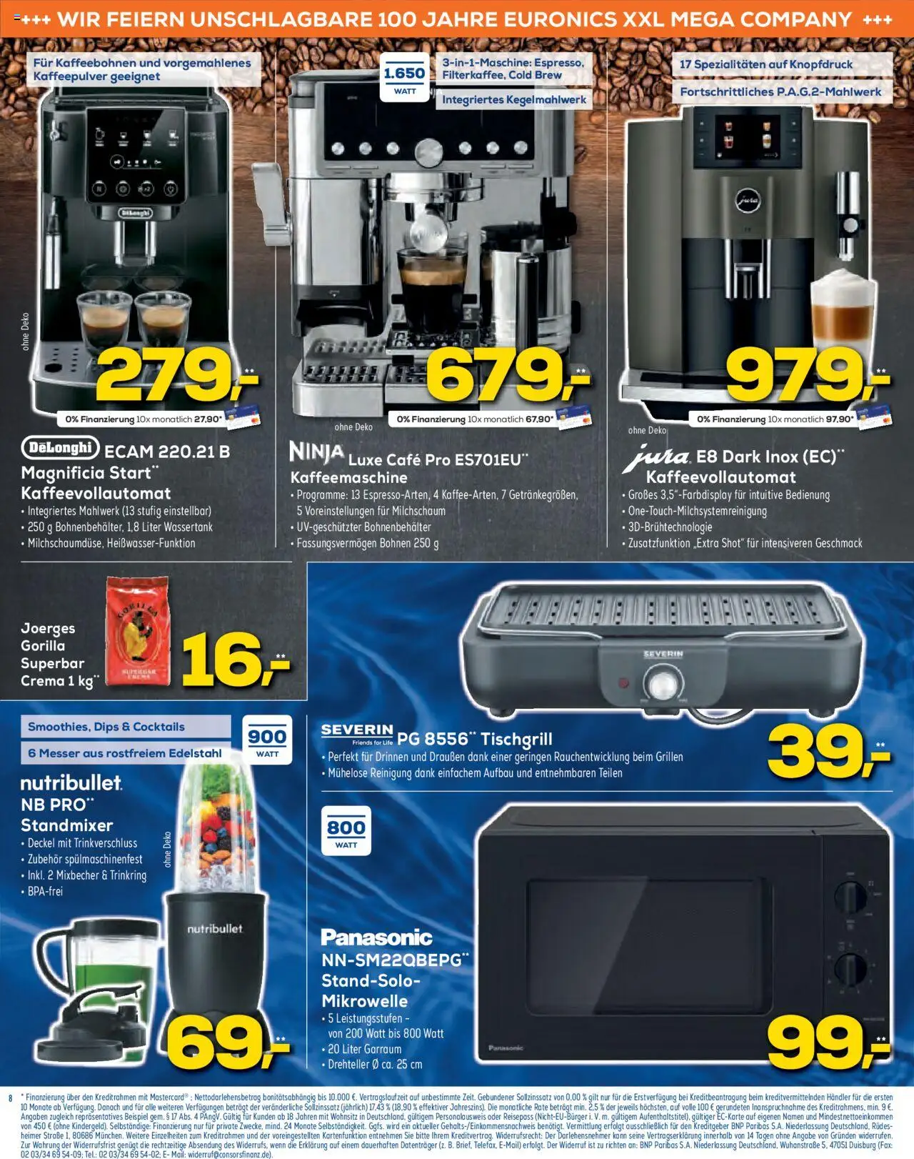 Euronics  Aktueller Prospekt - gültig ab dem 06.08.2025 | Seite: 8 | Produkte: Panasonic, Mikrowelle, Kaffeemaschine, Kaffeevollautomat