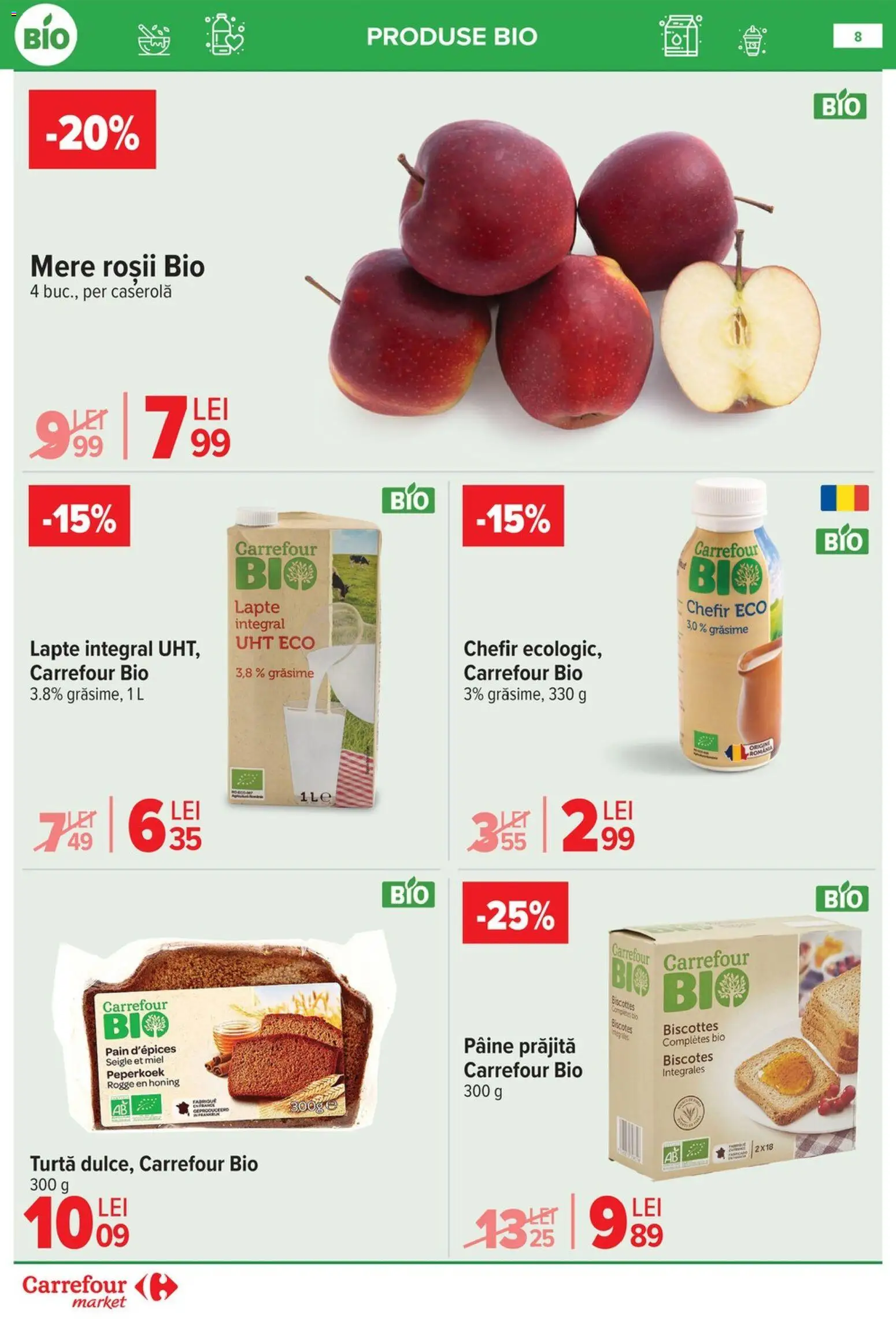 Noul catalog Carrefour – valabil de la 29.04.2026 | Pagină: 8 | Produse: Lapte, Pâine, Mere, Roșii