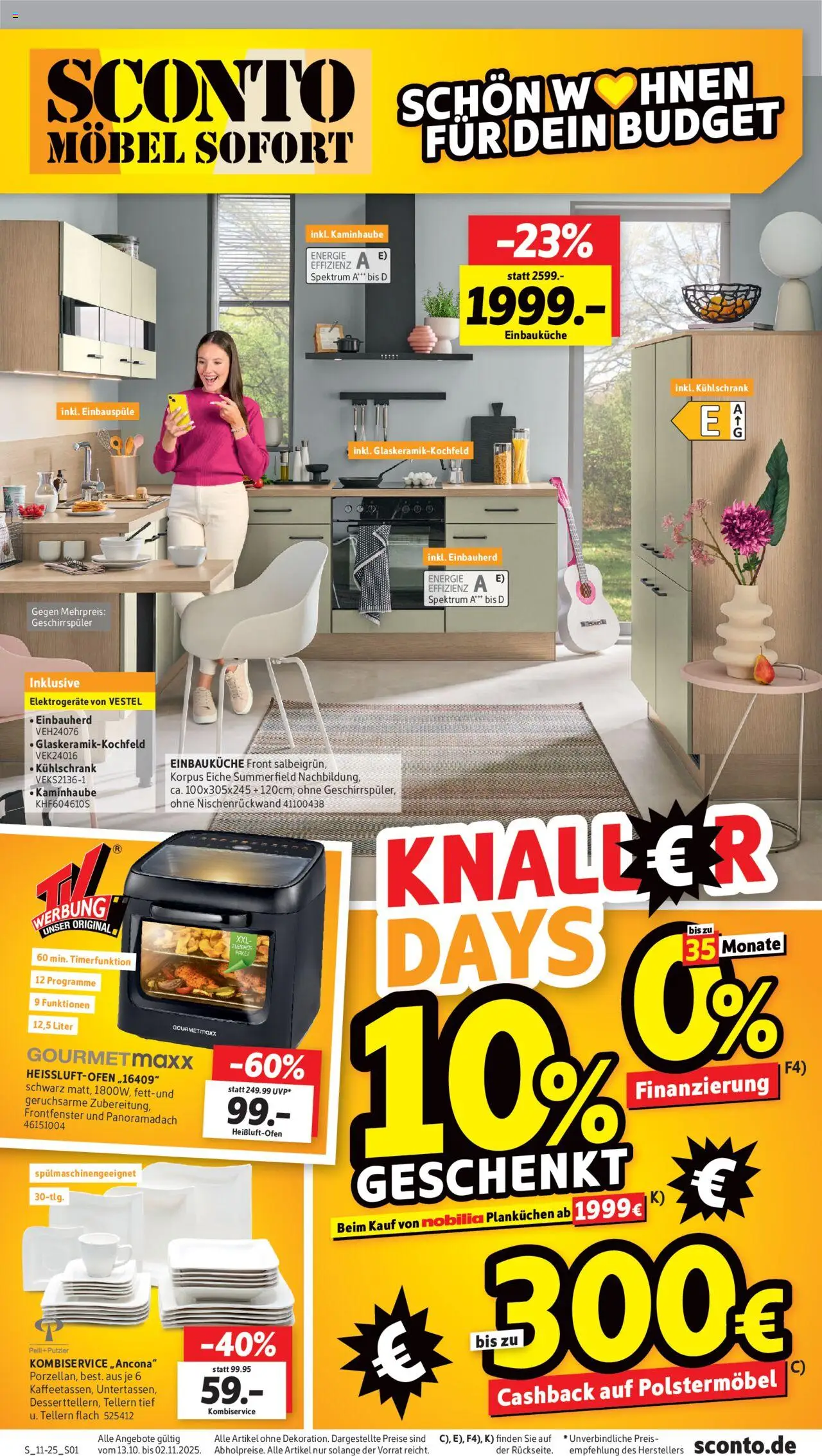 Sconto Prospekt 	 – gültig ab 13.10.2025 | Seite: 1 | Produkte: Geschirrspüler, Einbauküche, Kühlschrank