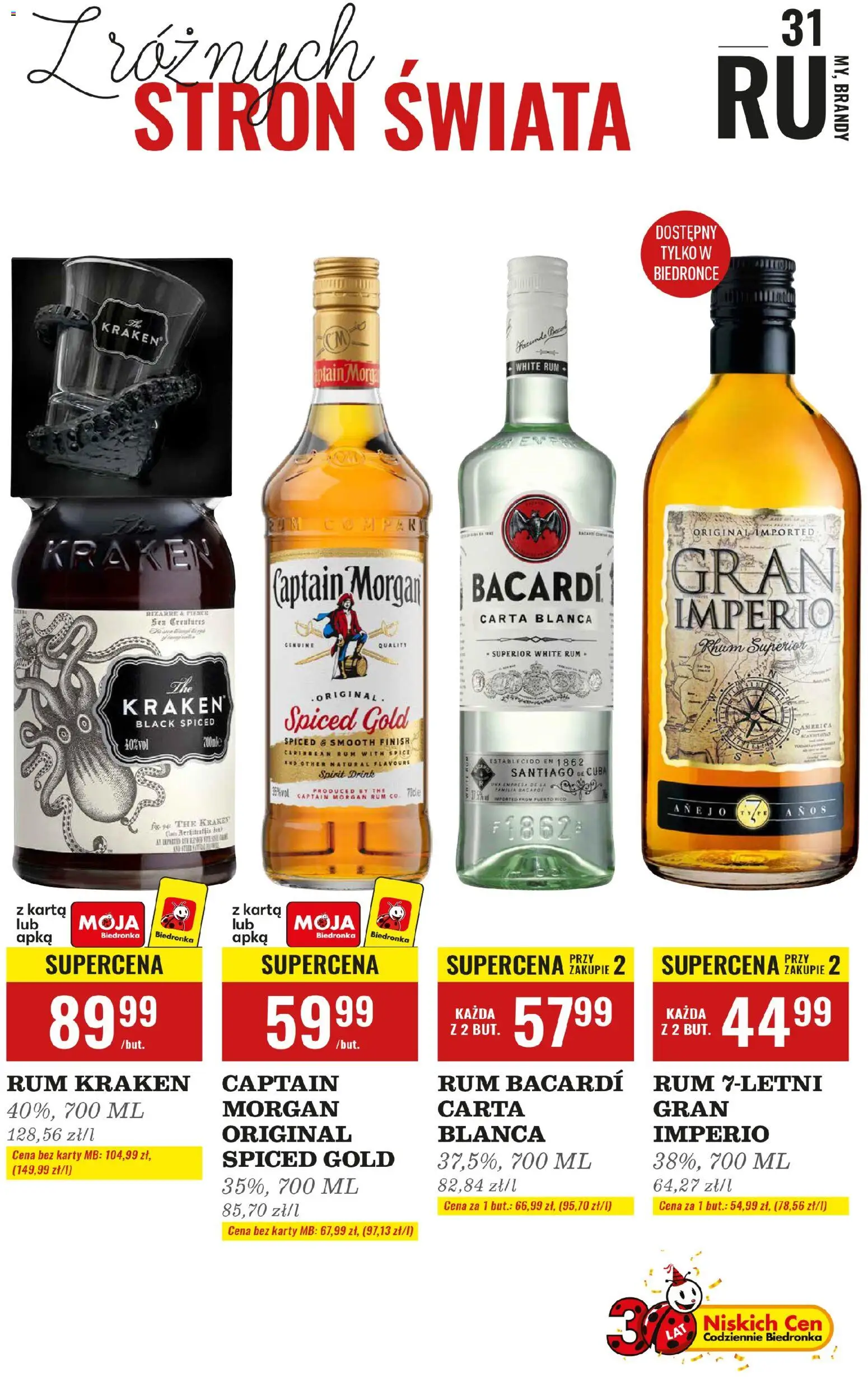 Biedronka gazetka - Czas na toast od 03.11.2025 | Strona: 31 | Produkty: Karta, Bacardi Rum, Rum Kraken, Rum
