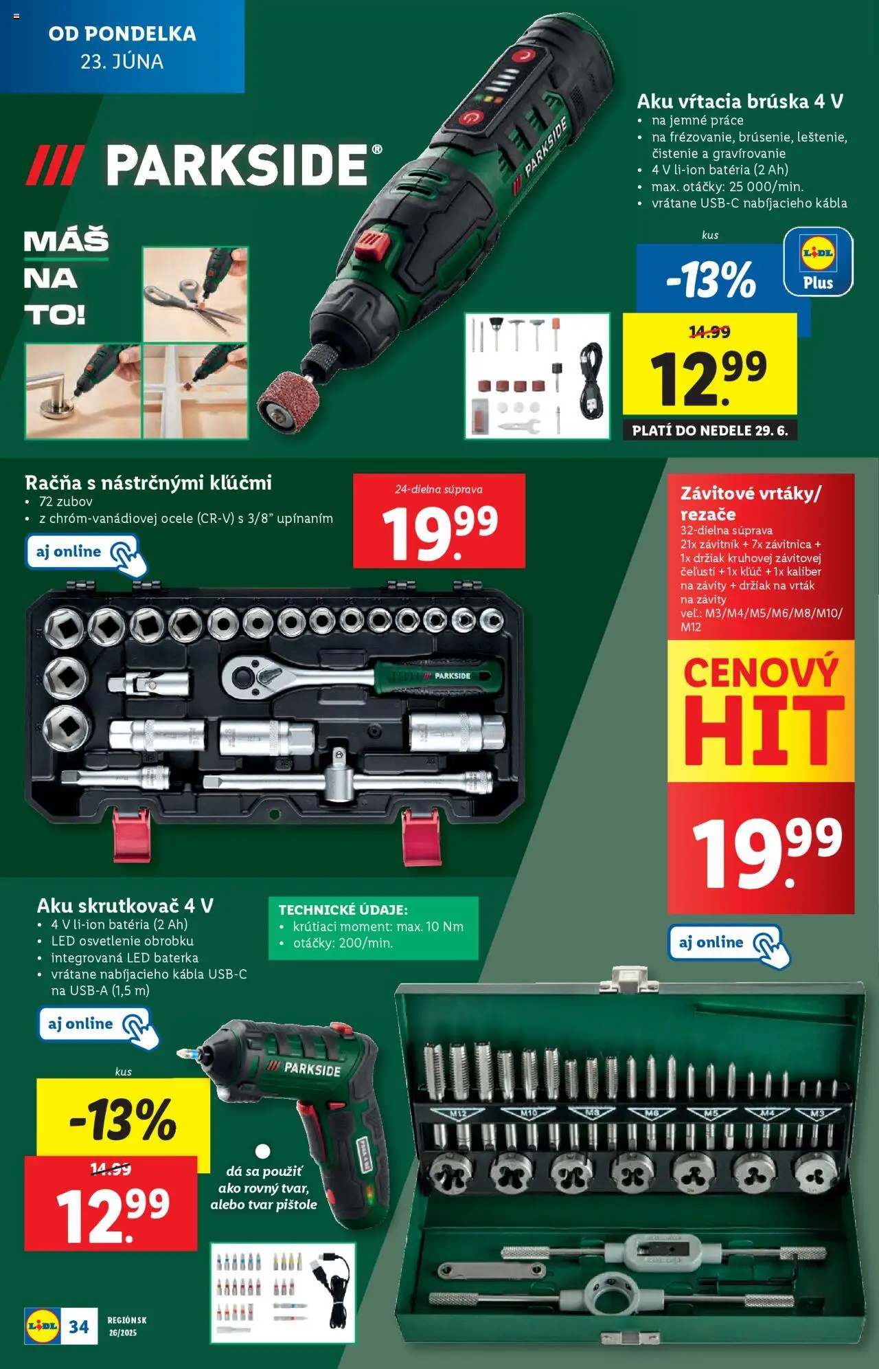 Lidl leták │ platný od 23.06.2025 | Strana: 44 | Produkty: Led osvetlenie, Osvetlenie, Aku skrutkovač, Skrutkovač