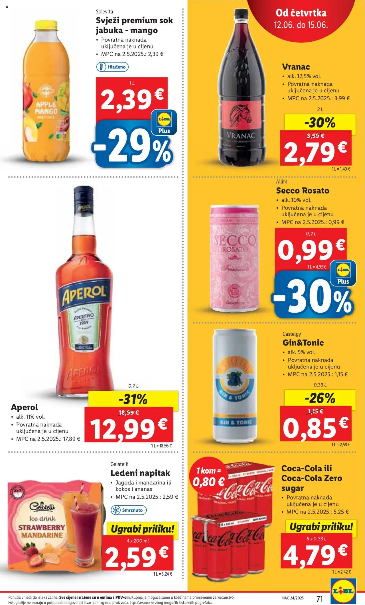 Lidl katalog | vrijedi od 09.06.2025 | Stranica: 71 | Proizvodi: Mandarina, Gin, Sok, Mandarine