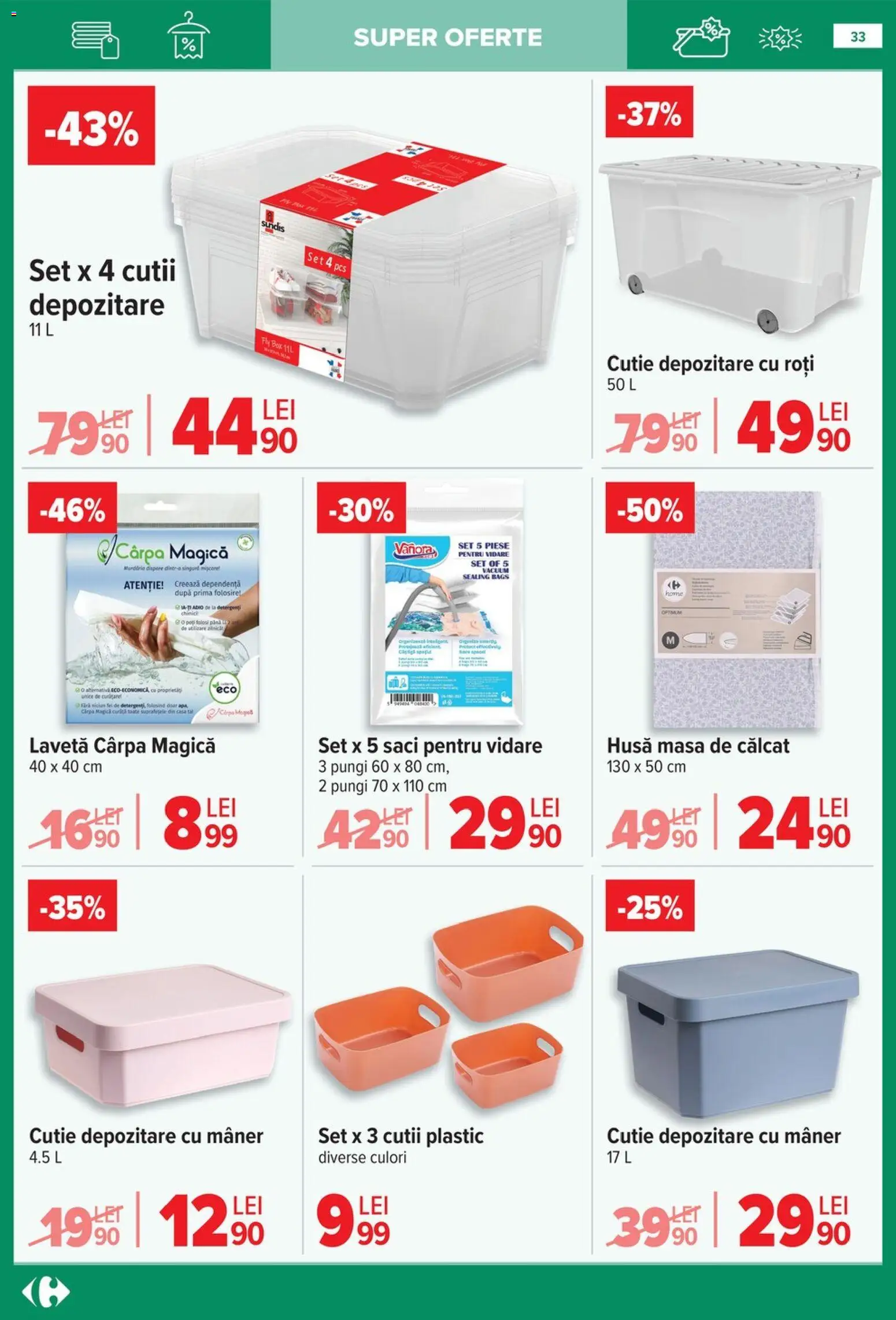 Noul catalog Carrefour – valabil de la 14.01.2026 | Pagină: 33 | Produse: Mâner, Masă, Cutie, Masă de călcat