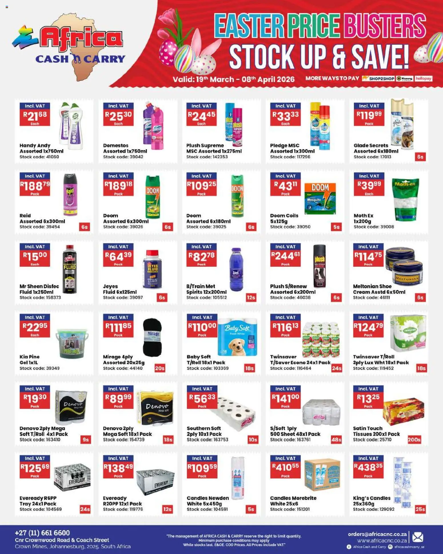 New Africa Cash & Carry catalogue – valid from 19.03.2026 | Page: 12 | Products: Tray, Cream, Stock, Tissues