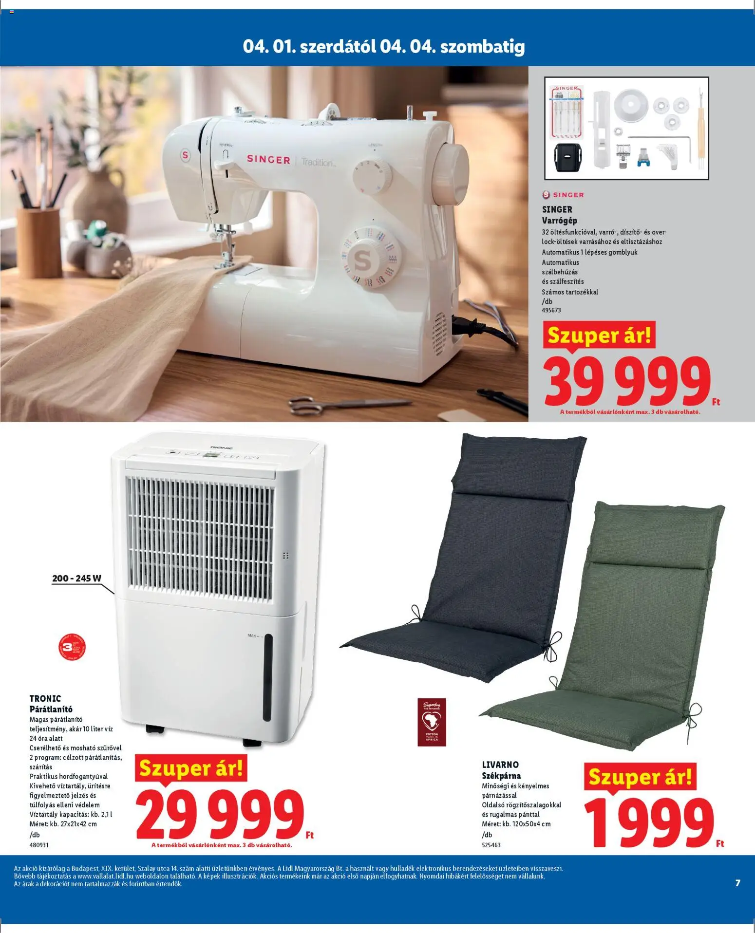 Lidl akciós ujság - amely érvényes a következő dátumtól: 01.04.2026 | Oldal: 7 | Termékek: Székpárna, Varrógép, Óra