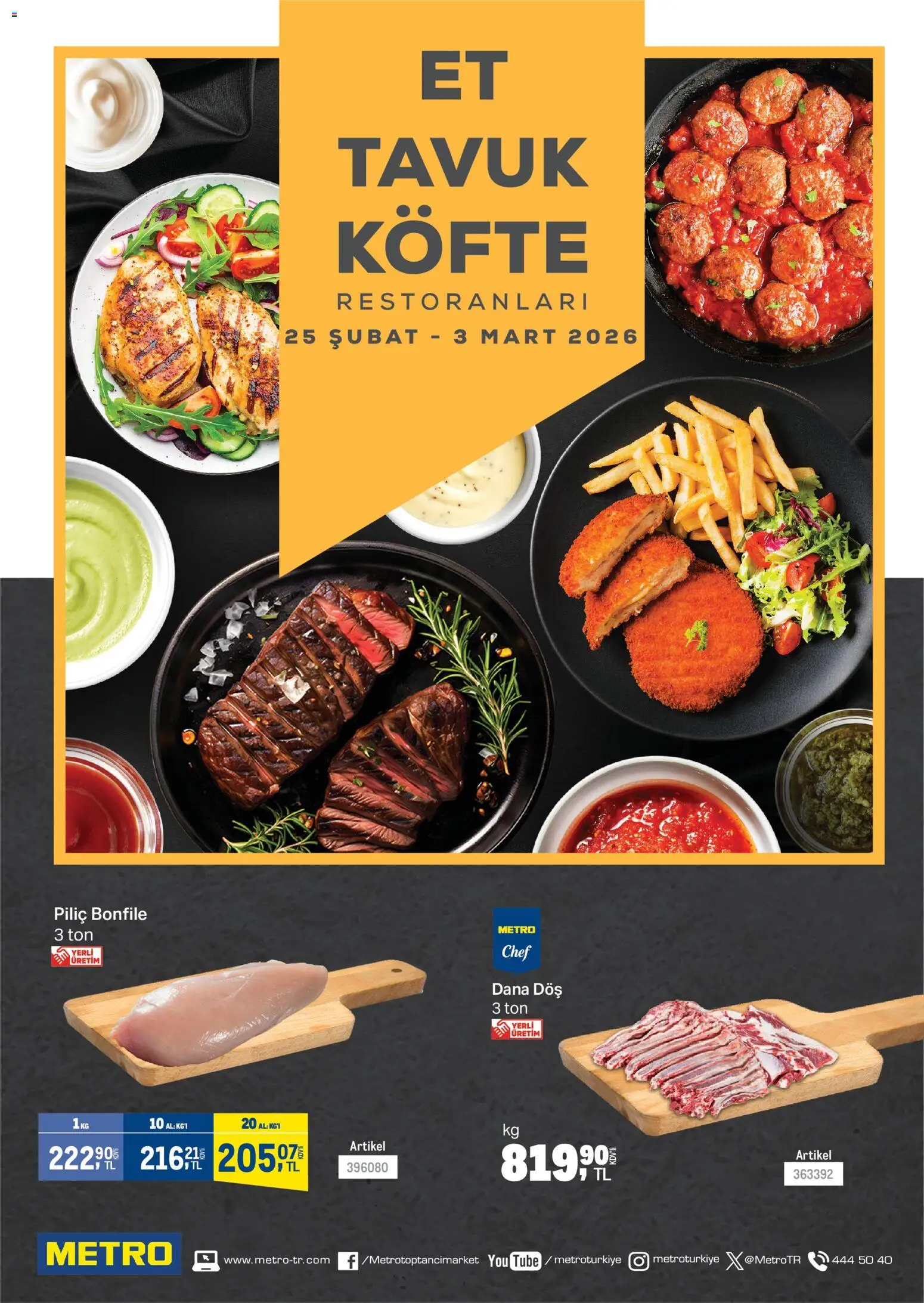 Metro - Et & Tavuk & Köfte Restoranları - 25.02.2026 tarihinden itibaren geçerlidir | Sayfa: 1 | Ürünler: Piliç, Piliç bonfile
