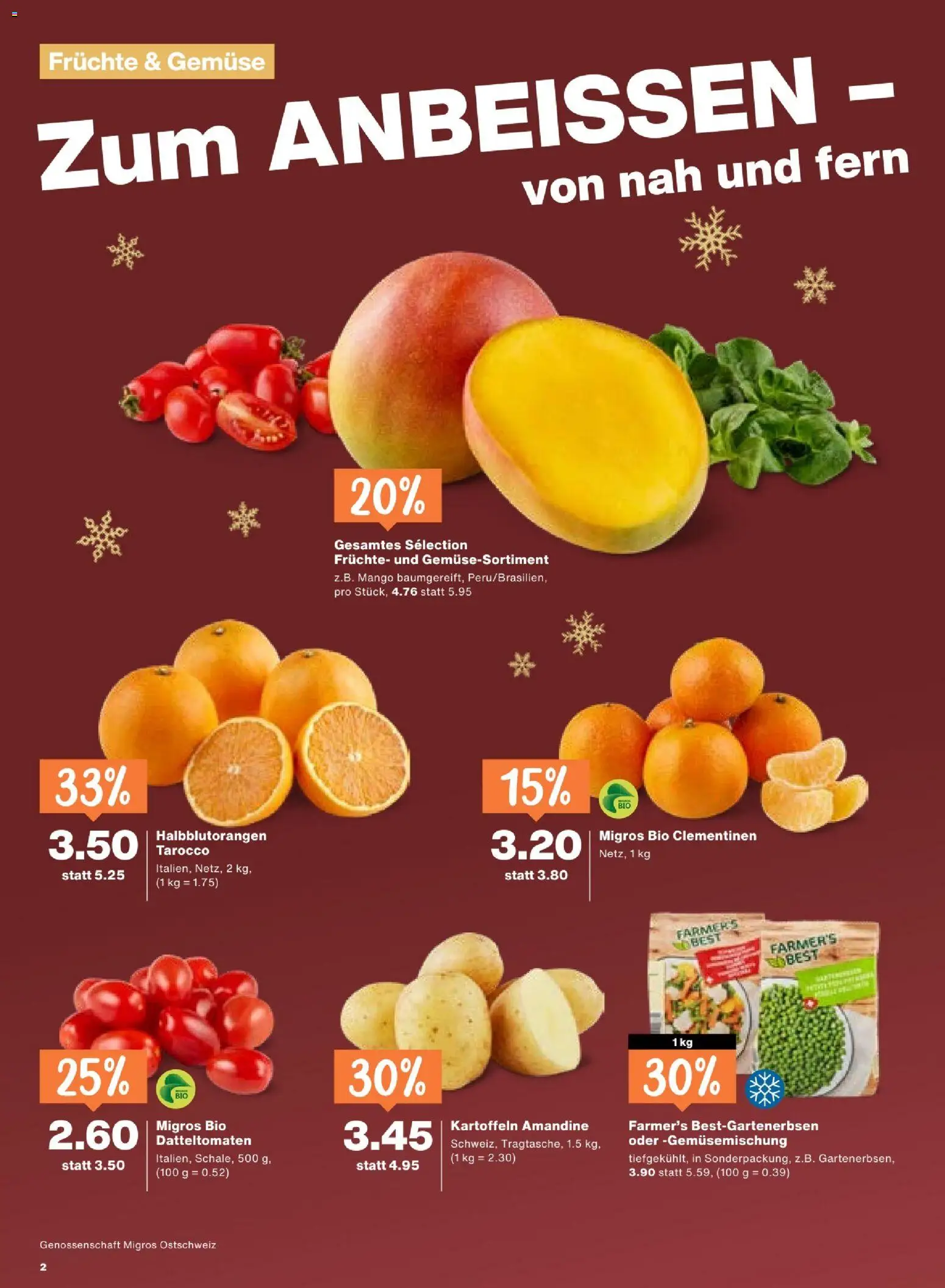 Migros Aktionen – gültig ab 23.12.2025 | Seite: 2 | Produkte: Gemüse, Kartoffeln, Mango, Demlik
