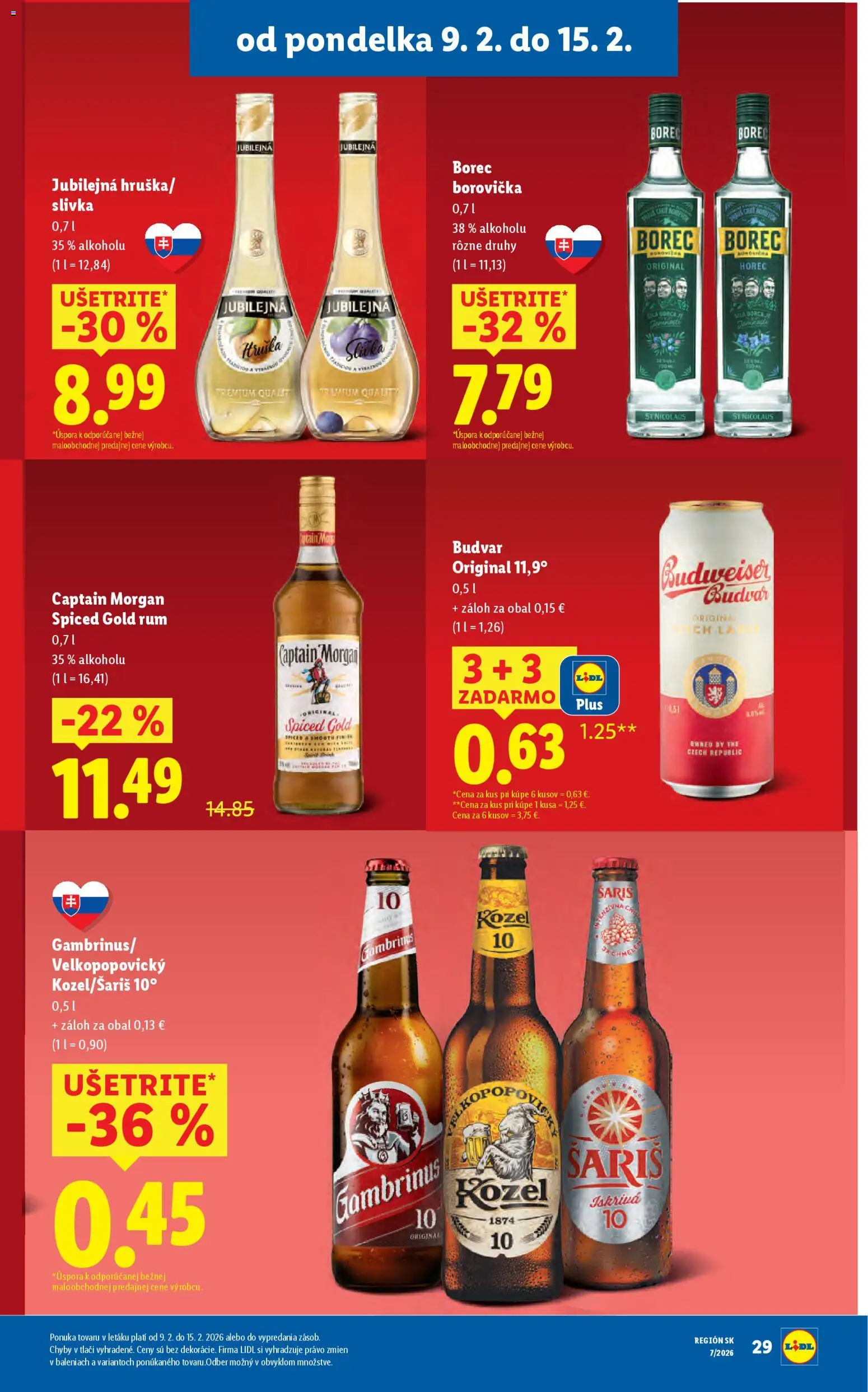 Nové Lidl akcie – leták je platný od 12.02.2026 | Strana: 81 | Produkty: Borovička, Budvar, Šariš, Rum