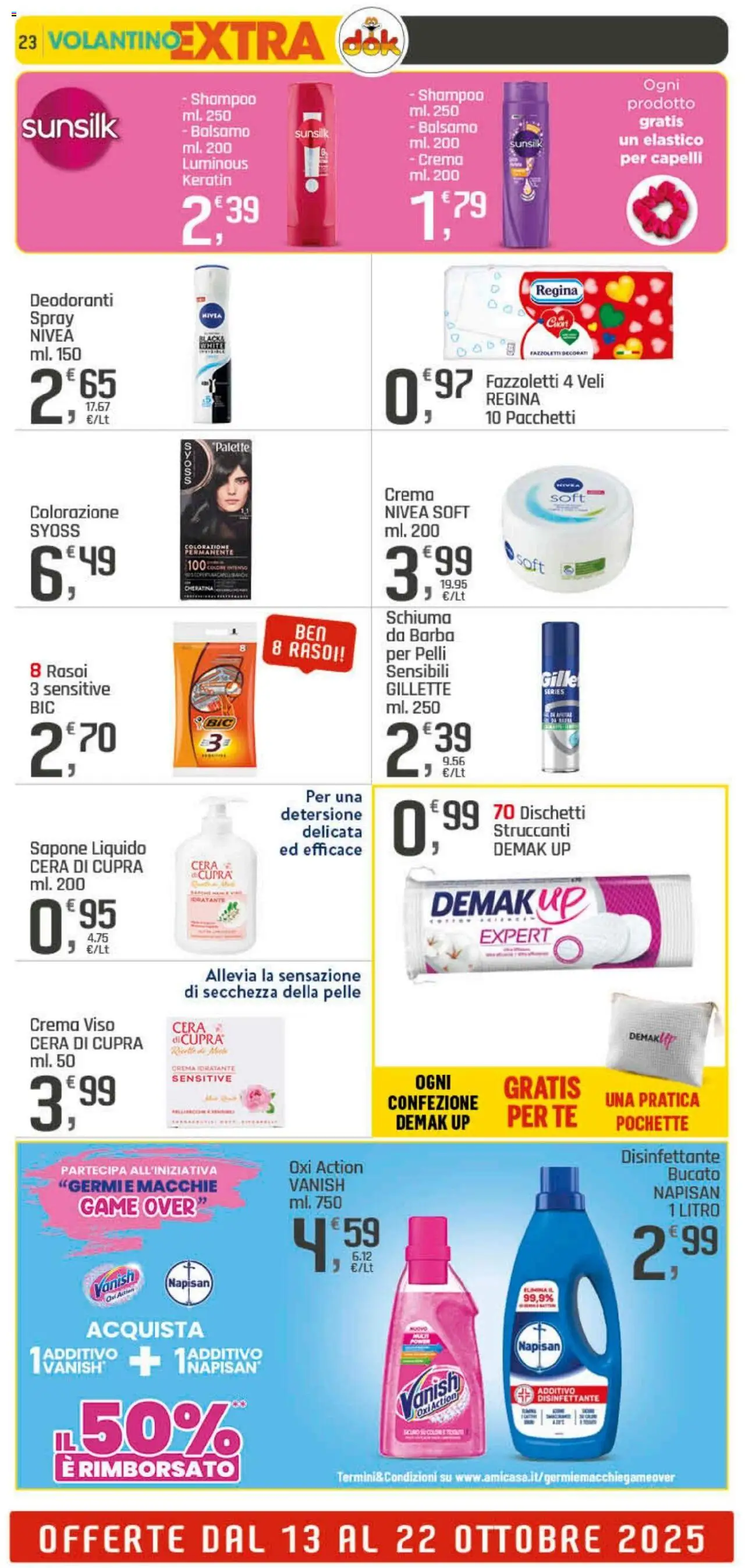 Volantino DOK del 09.10.2025 | Pagina: 23 | Prodotti: Shampoo, Crema, Tè, Fazzoletti