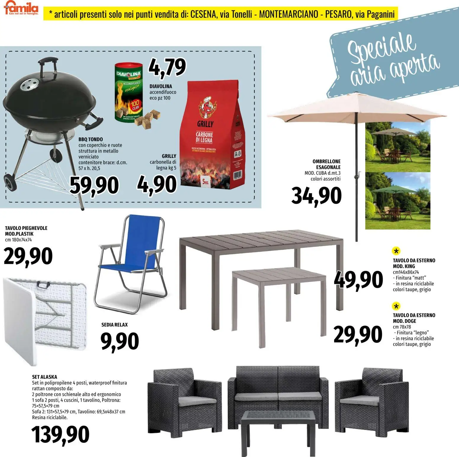 Volantino Famila del 26.03.2026 | Pagina: 30 | Prodotti: Ombrellone, Poltrona, Tavolo, Sedia