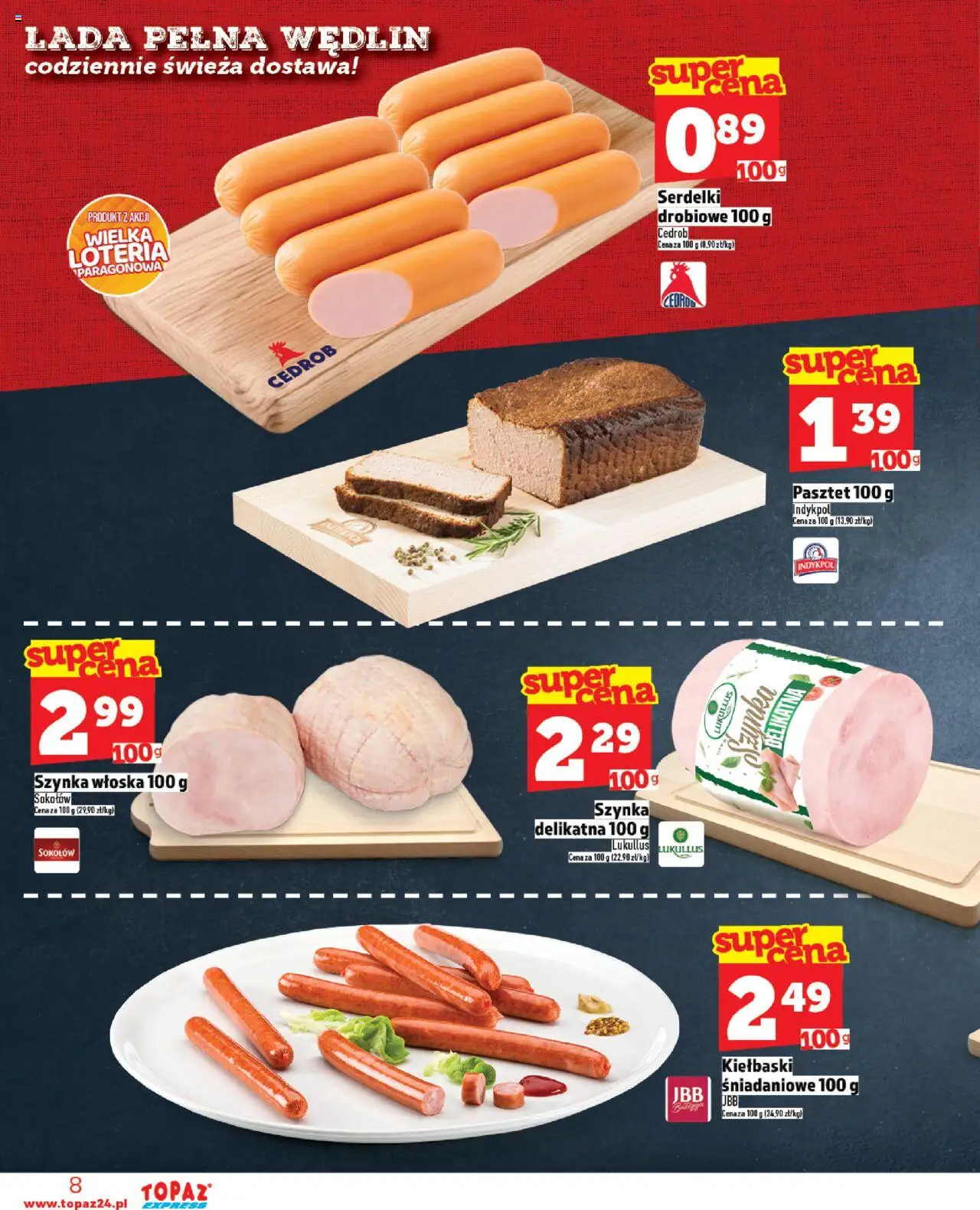 Topaz Gazetka - Express od 28.08.2025 | Strona: 8 | Produkty: Kiełbaski, Szynka