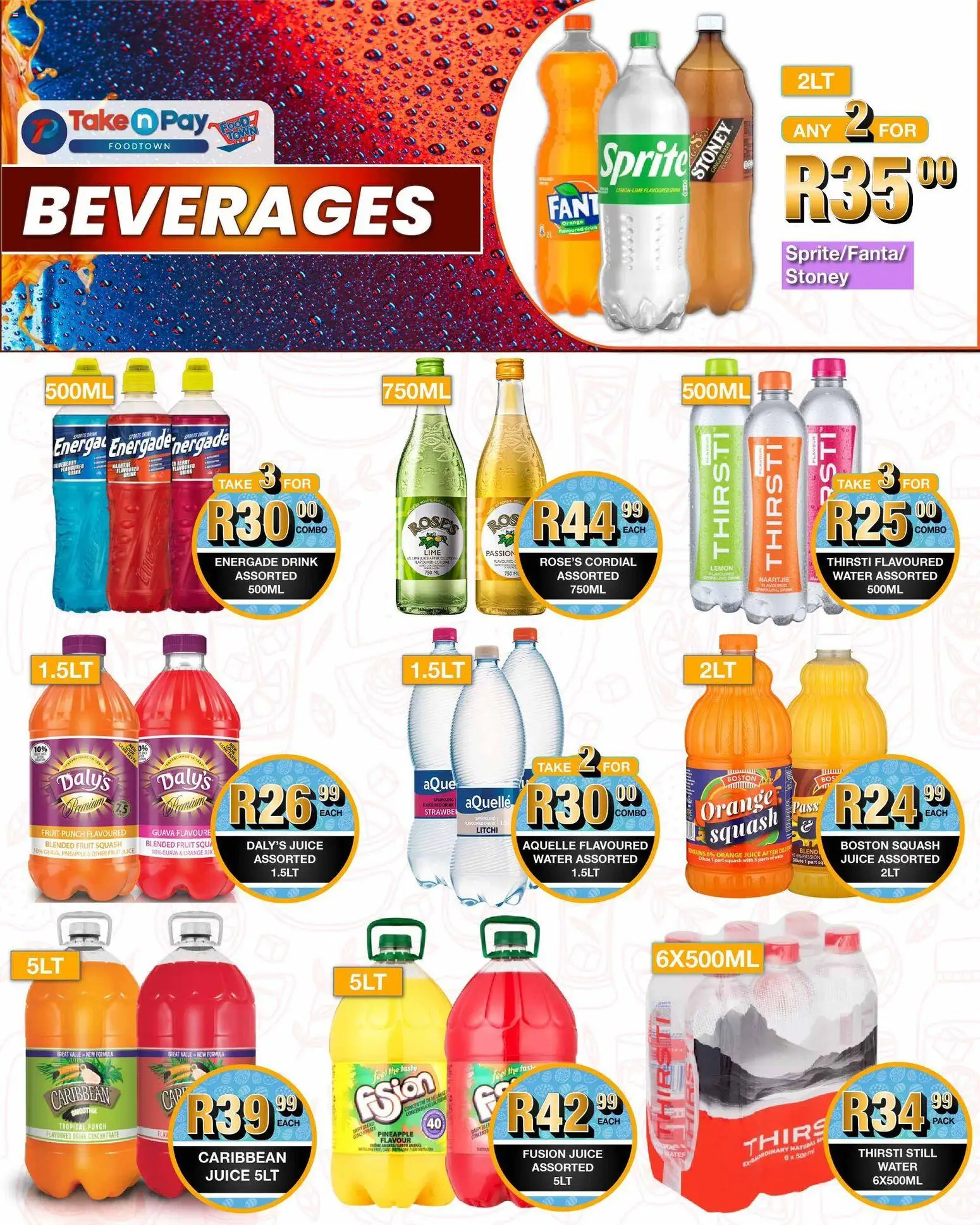 New Take n Pay catalogue – valid from 13.04.2026 | Page: 9 | Products: Squash, Beer, Water, Lemon