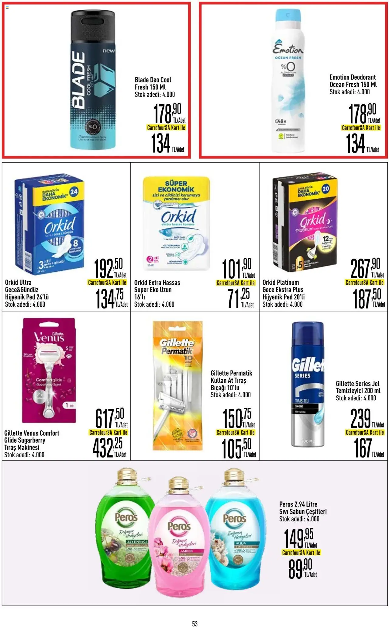 CarrefourSA Katalog - 01.08.2025 tarihinden itibaren geçerlidir | Sayfa: 53 | Ürünler: Hijyenik ped, Sabun, Deodorant, Tıraş makinesi