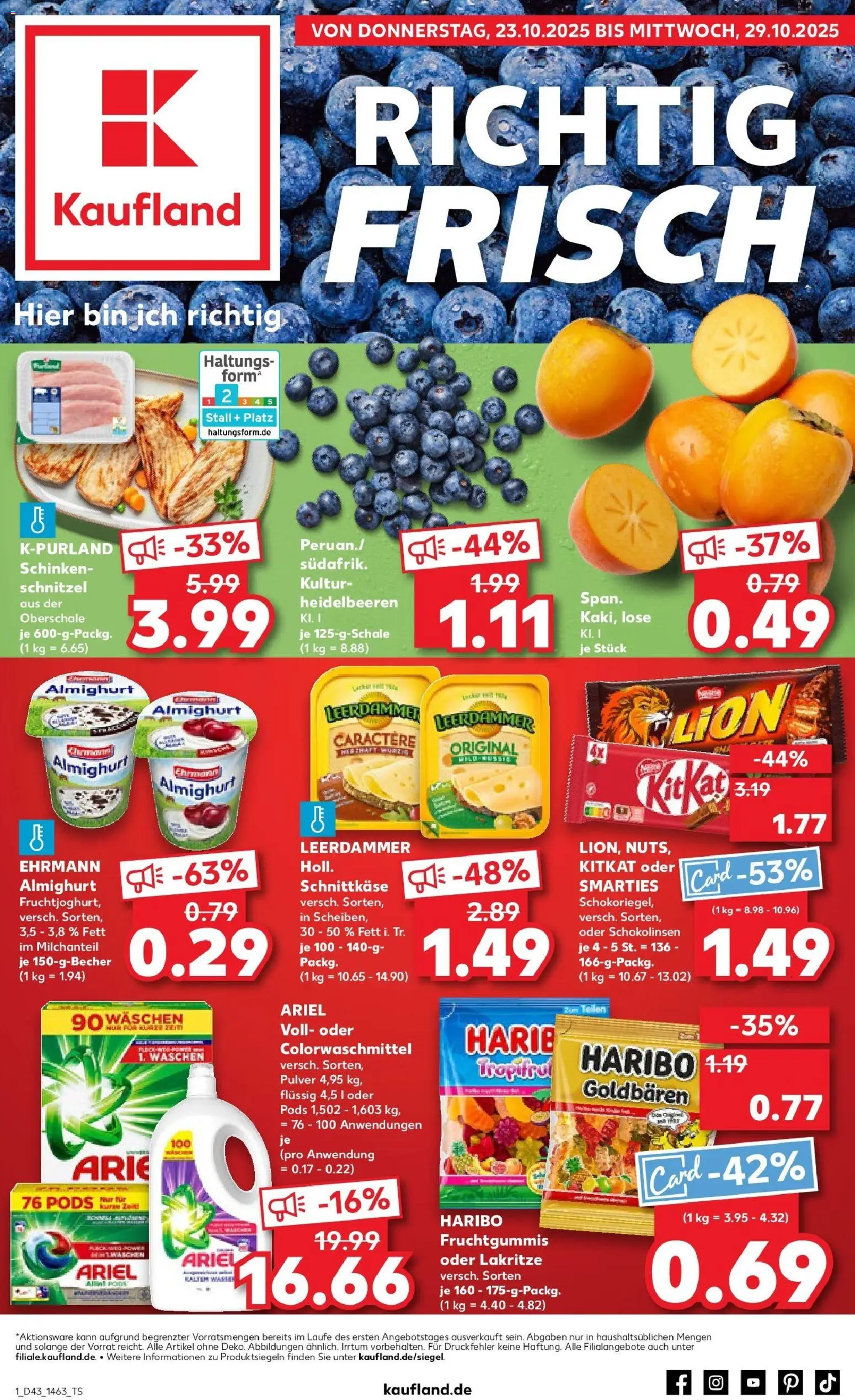 Kaufland prospekt Münsingen	 – gültig ab 23.10.2025 | Seite: 1 | Produkte: Ehrmann almighurt, Ariel, Schnitzel, Schinken