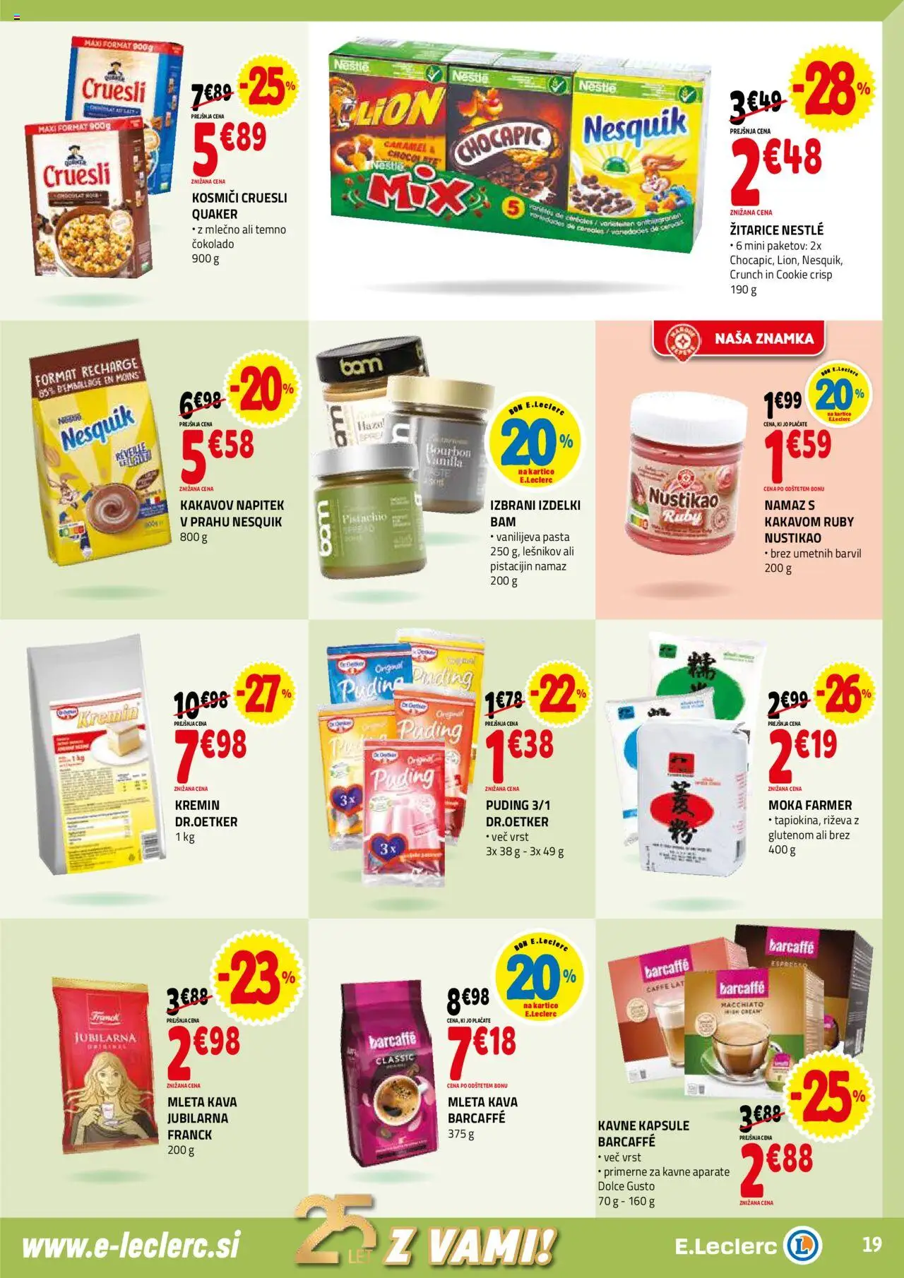 Novi E.leclerc katalog ponudbe – veljaven od 17.09.2025 | Stran: 19 | Izdelki: Puding, Kavne kapsule, Kava, Kosmici
