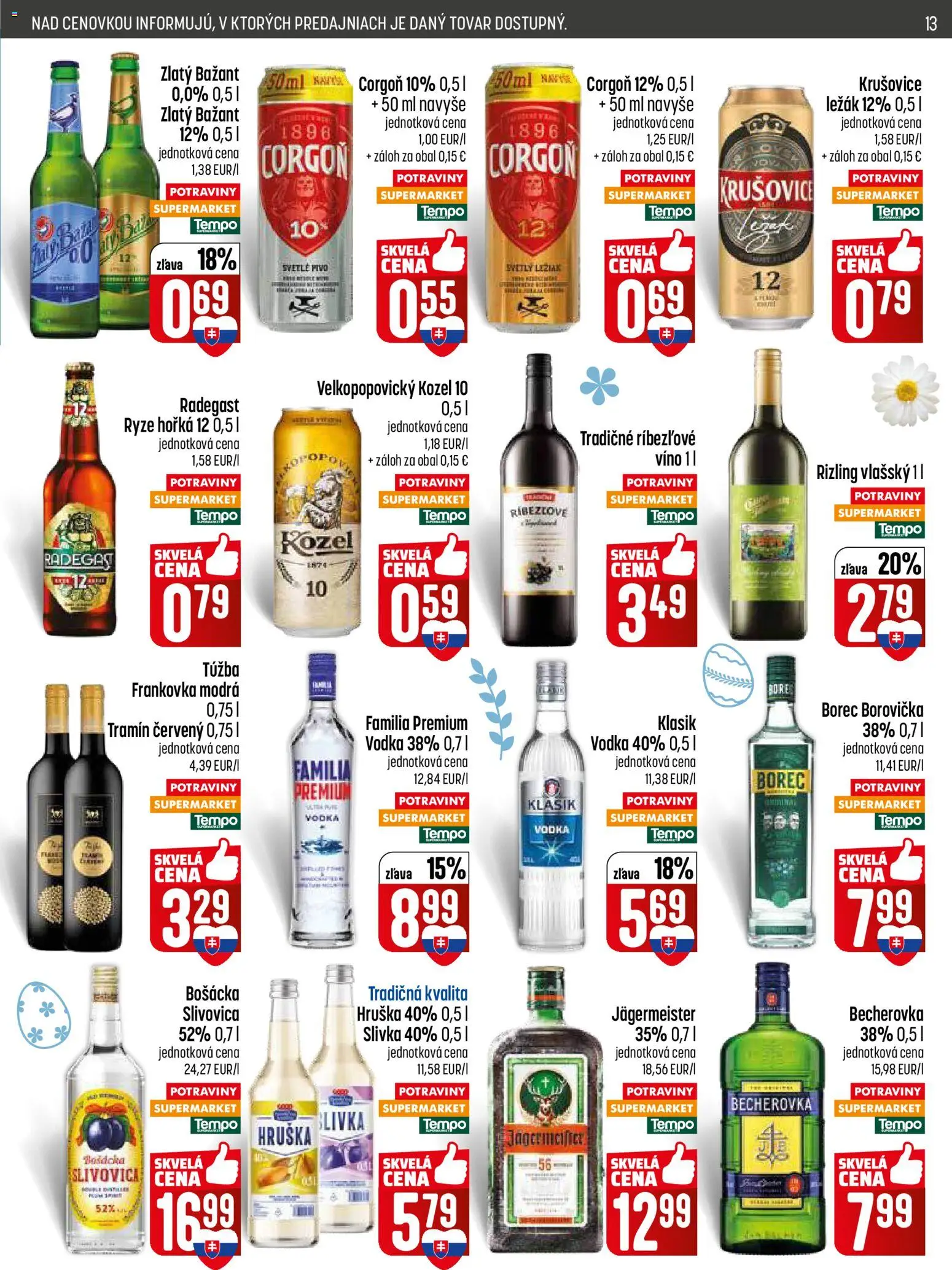 Nové COOP Jednota akcie – leták je platný od 19.03.2026 | Strana: 13 | Produkty: Becherovka, Víno, Borovička, Zlatý Bažant