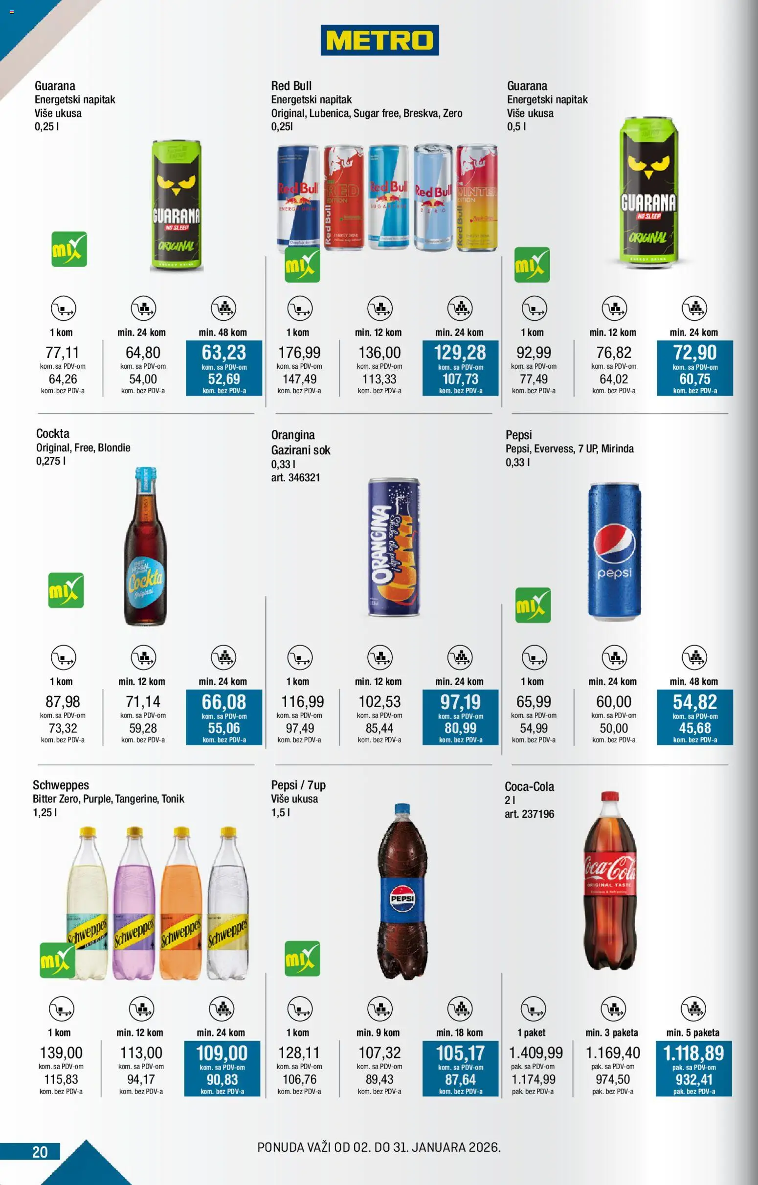 Metro katalog - važi od 02.01.2026 | Strana: 20 | Proizvode: Guarana, Red Bull, Tonik, Pepsi