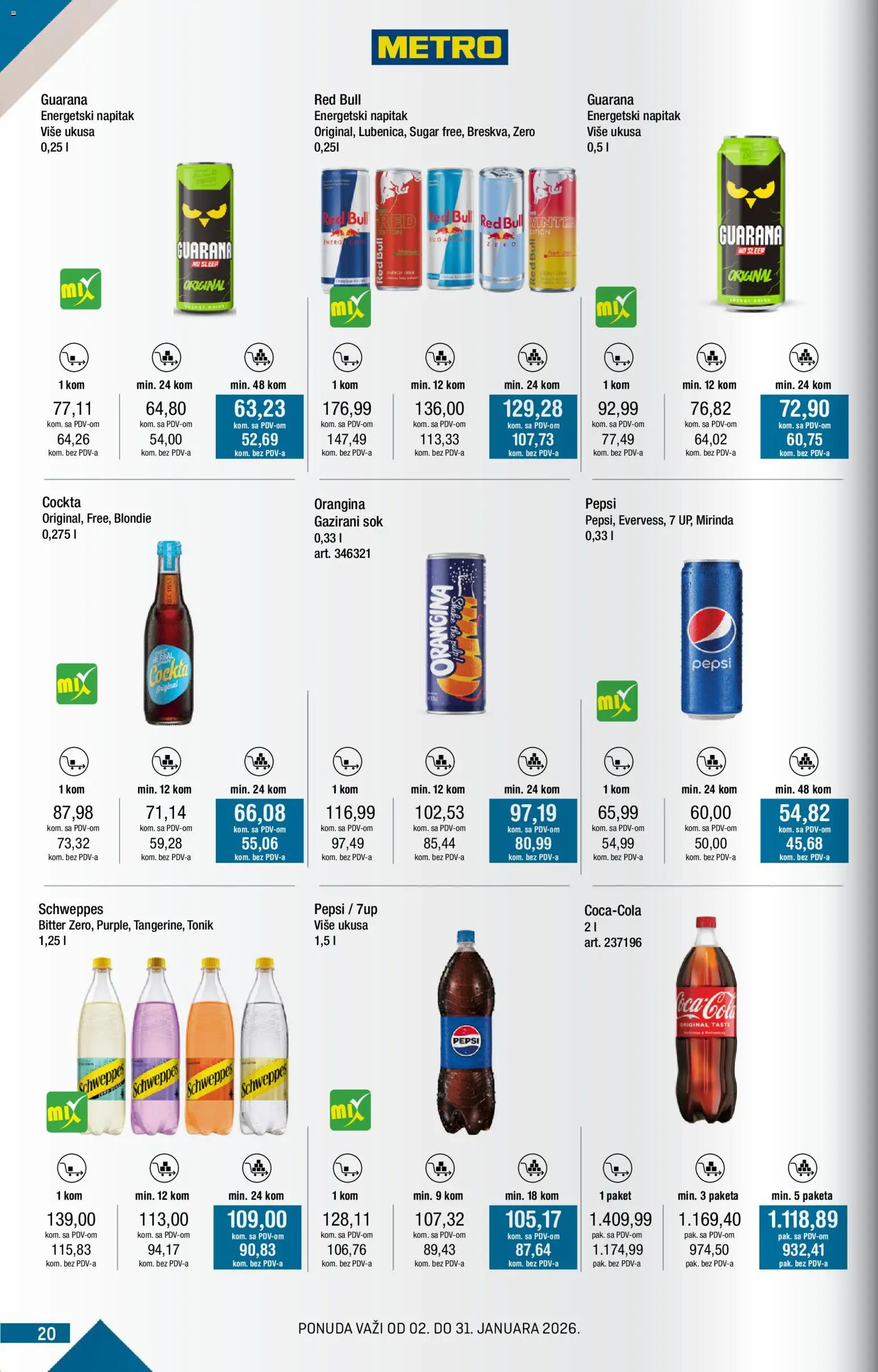 Metro katalog - važi od 02.01.2026 | Strana: 20 | Proizvode: Schweppes, Guarana, Tonik, Pepsi