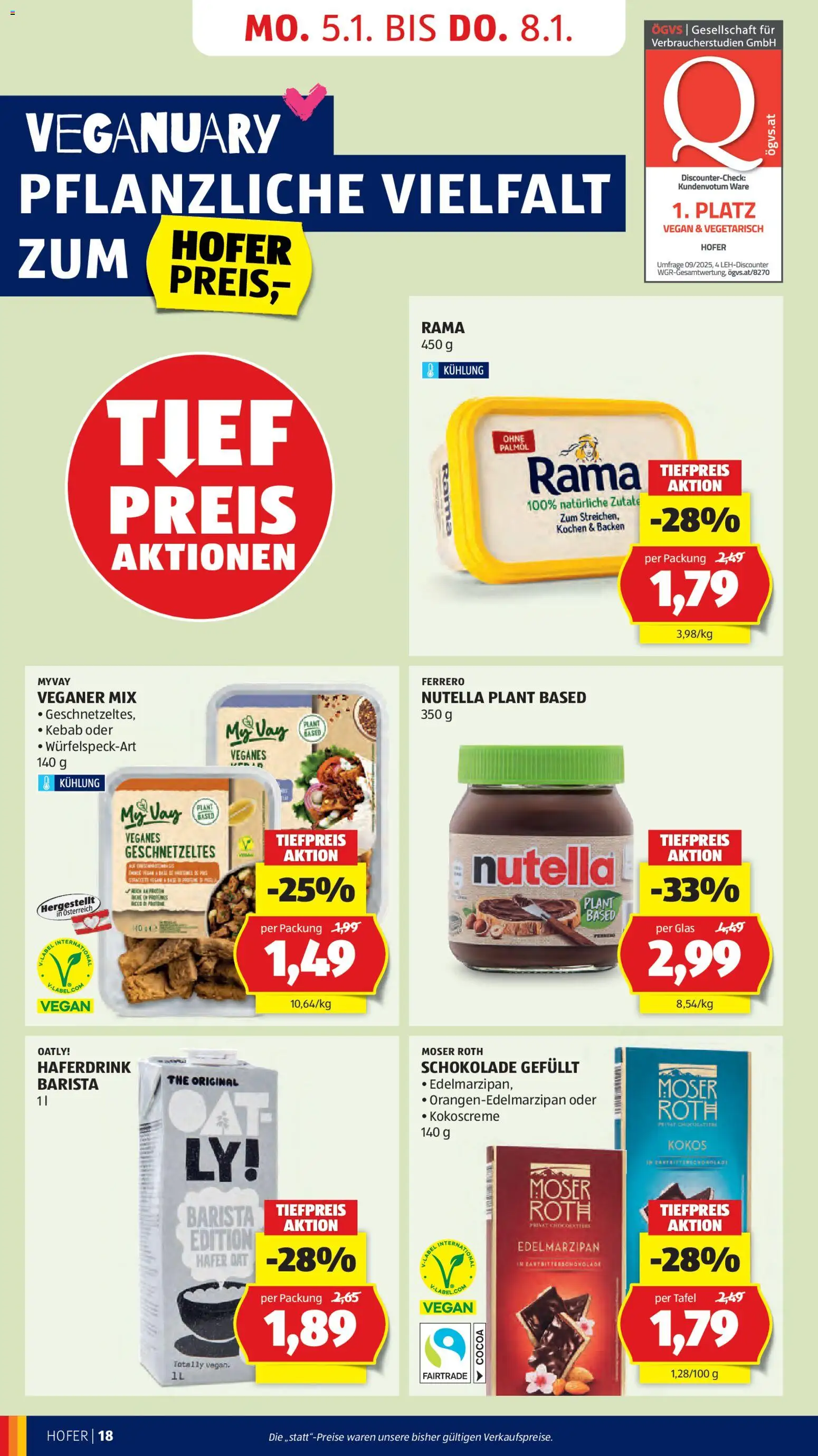 Hofer AT akciós ujság - amely érvényes a következő dátumtól: 02.01.2026 | Oldal: 20 | Termékek: Rama, Nutella, Vegán