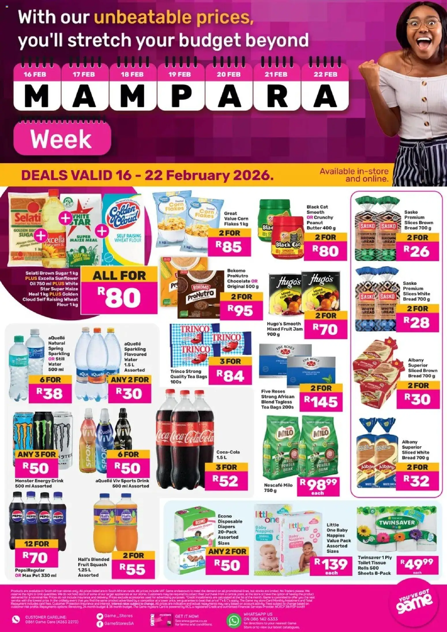 New Game catalogue – valid from 16.02.2026 | Page: 1 | Products: Maize meal, Powder, Stock, Fruit