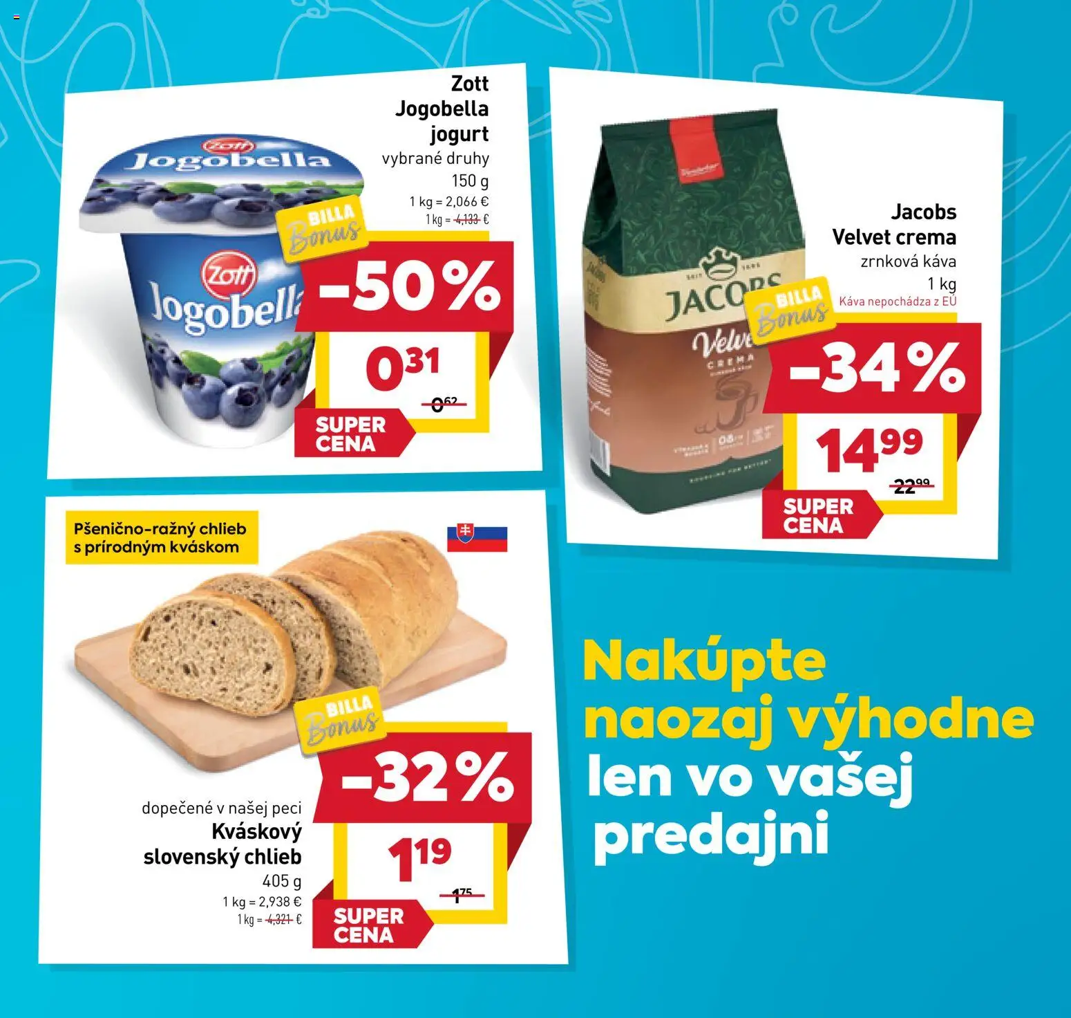 Nové Billa akcie – leták je platný od 05.11.2025 | Strana: 3 | Produkty: Jogurt, Chlieb, Káva, Zrnková káva