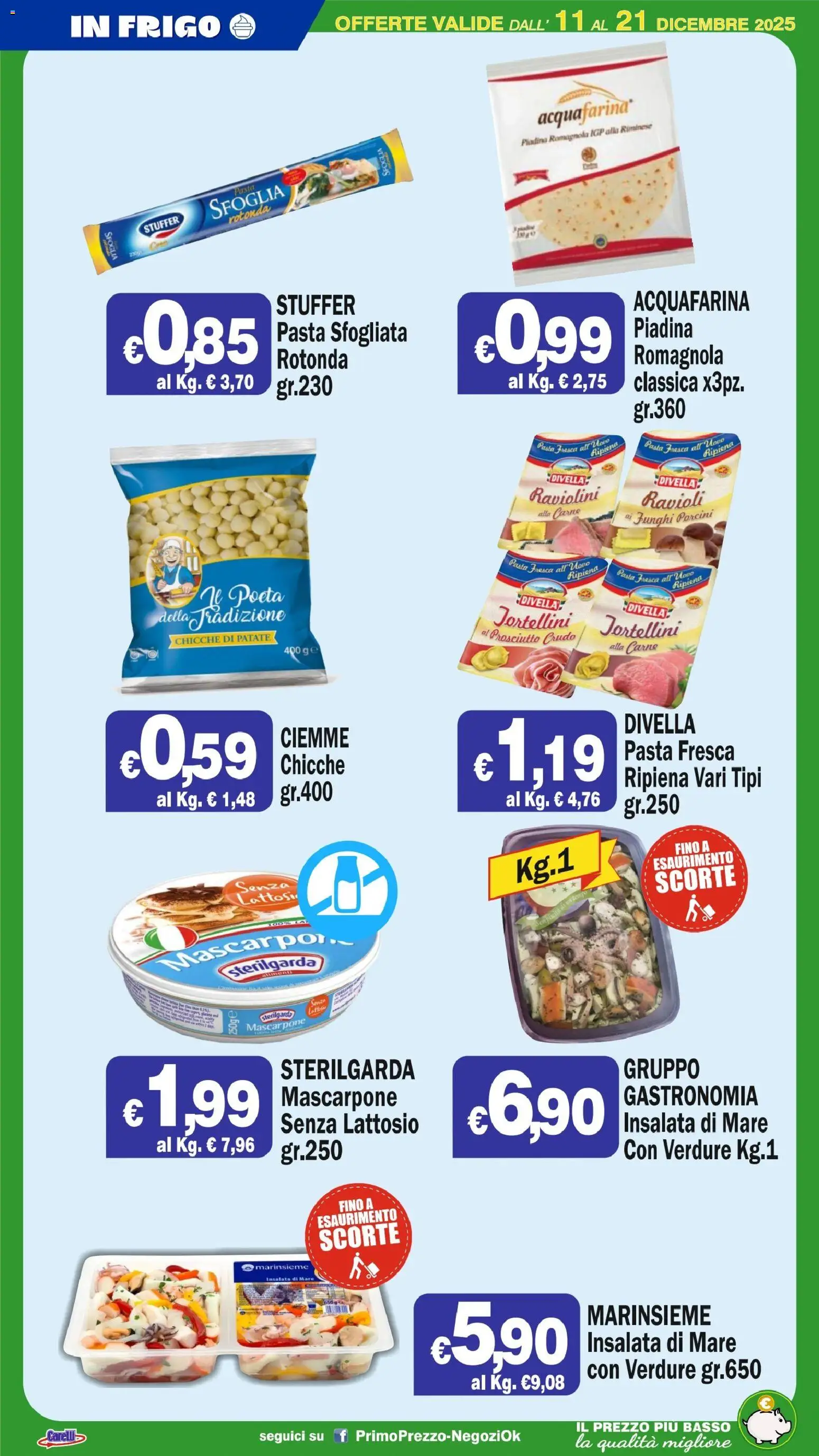 Volantino Primo Prezzo del 11.12.2025 | Pagina: 48 | Prodotti: Pasta sfoglia, Insalata, Funghi, Mascarpone