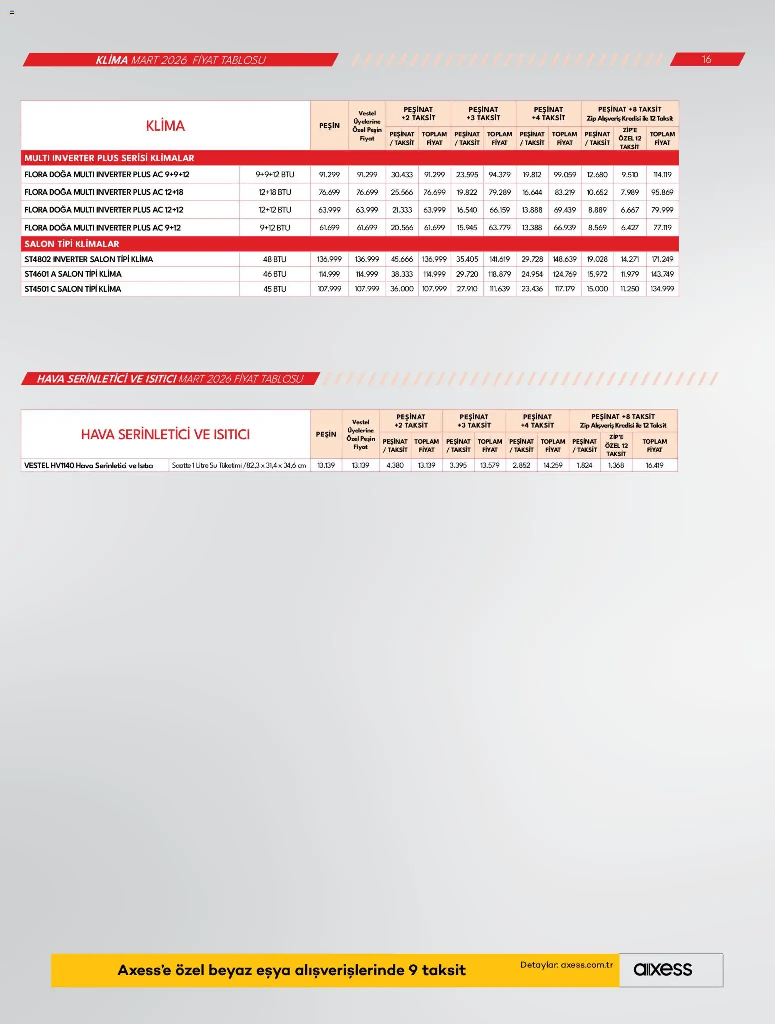 Vestel Katalog - 01.03.2026 tarihinden itibaren geçerlidir | Sayfa: 16 | Ürünler: Su, Klima