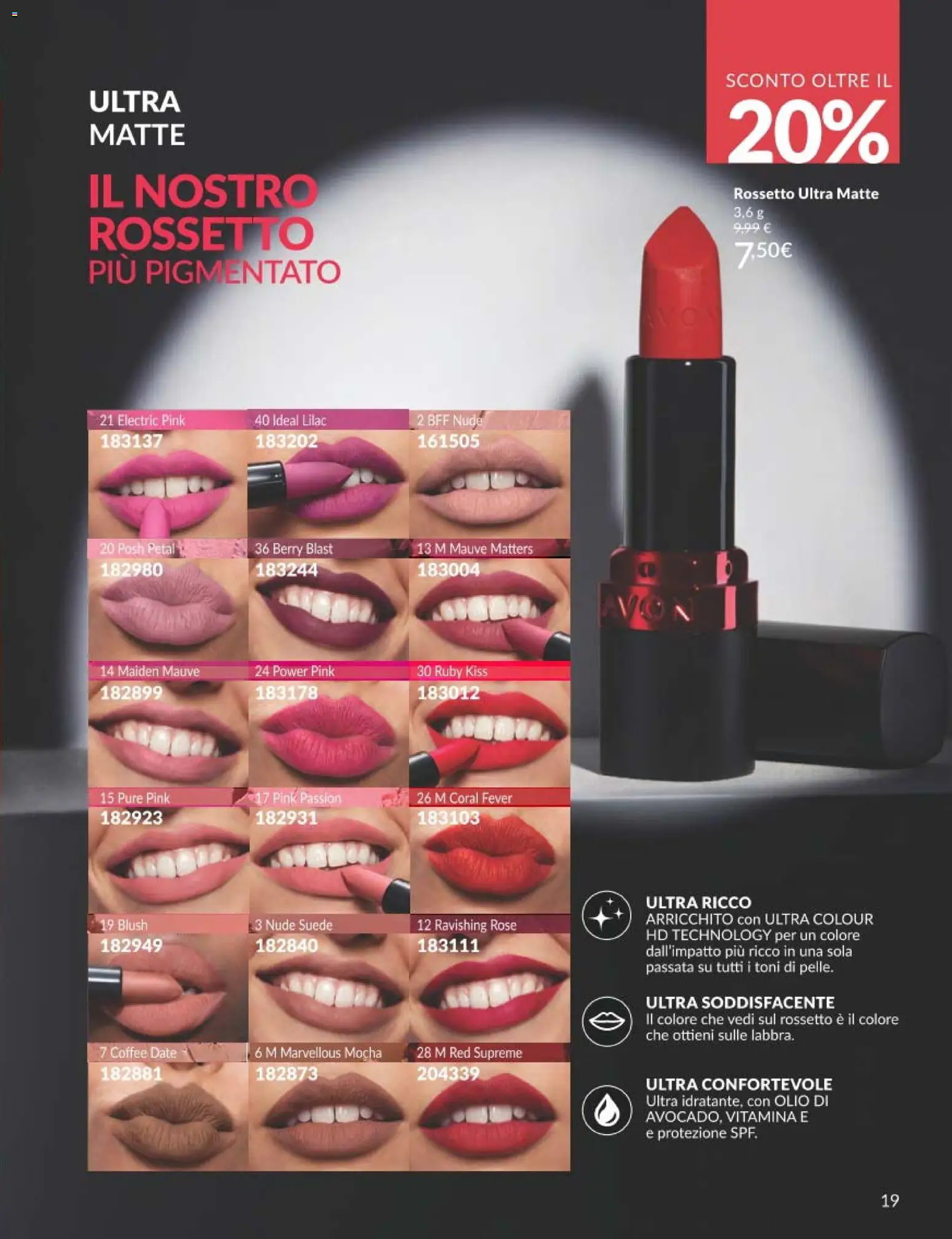 Volantino Avon del 01.03.2026 | Pagina: 19 | Prodotti: Rossetto, Olio, Blush