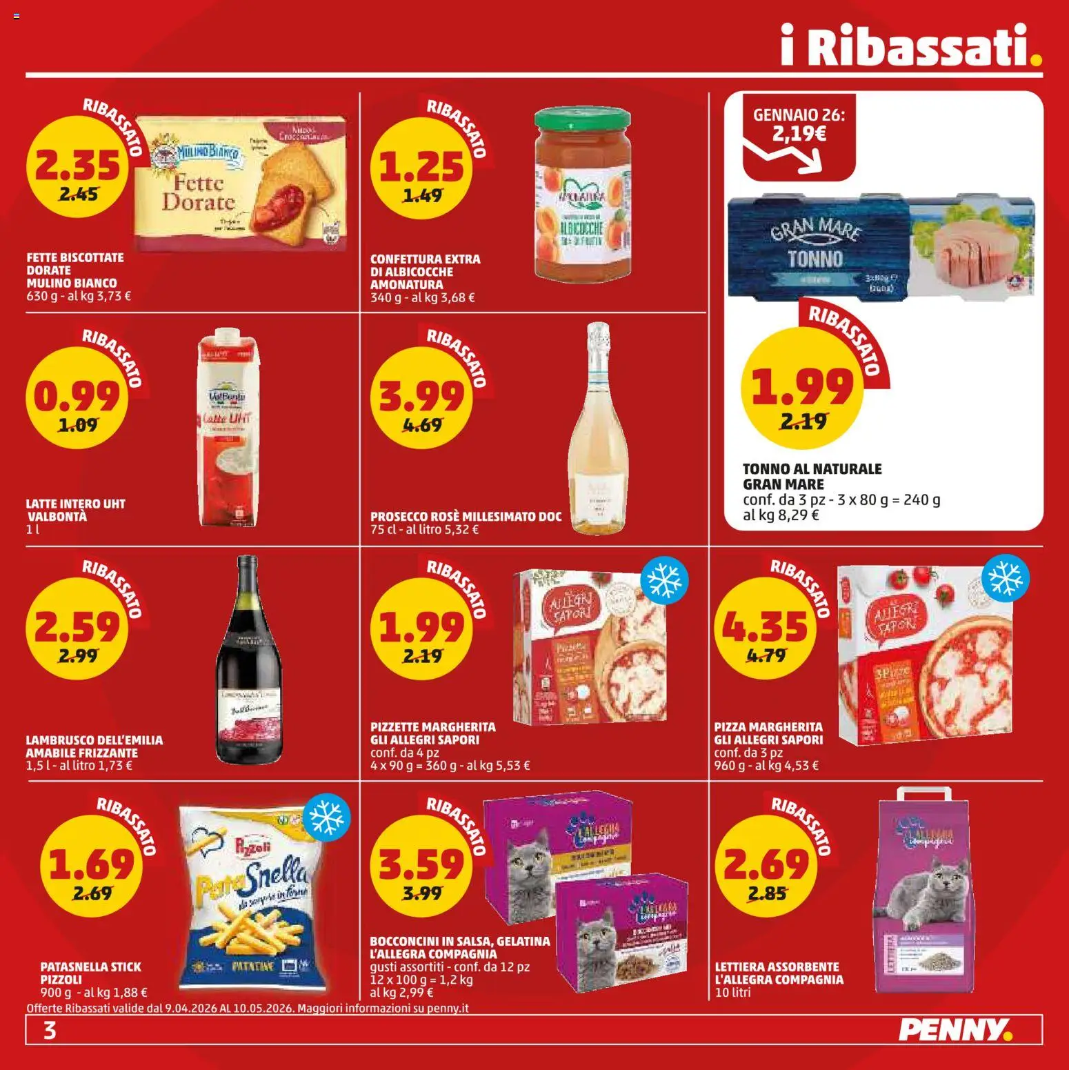 Volantino PENNY del 09.04.2026 | Pagina: 3 | Prodotti: Pizza, Tonno al naturale, Albicocche, Fette biscottate