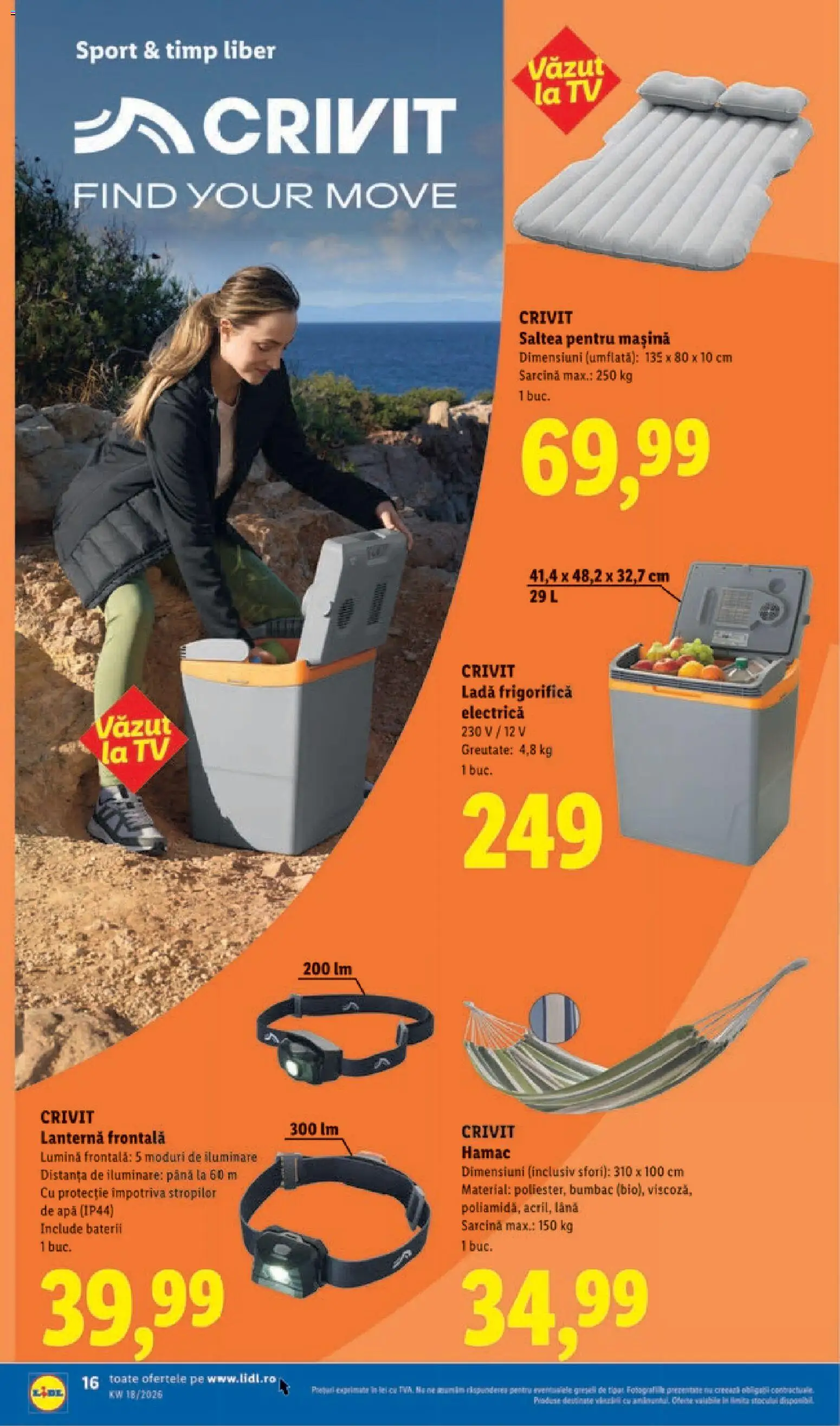 Noul catalog Lidl – valabil de la 27.04.2026 | Pagină: 16 | Produse: Tavuk suyu, Hamac, Apă, Ladă frigorifică