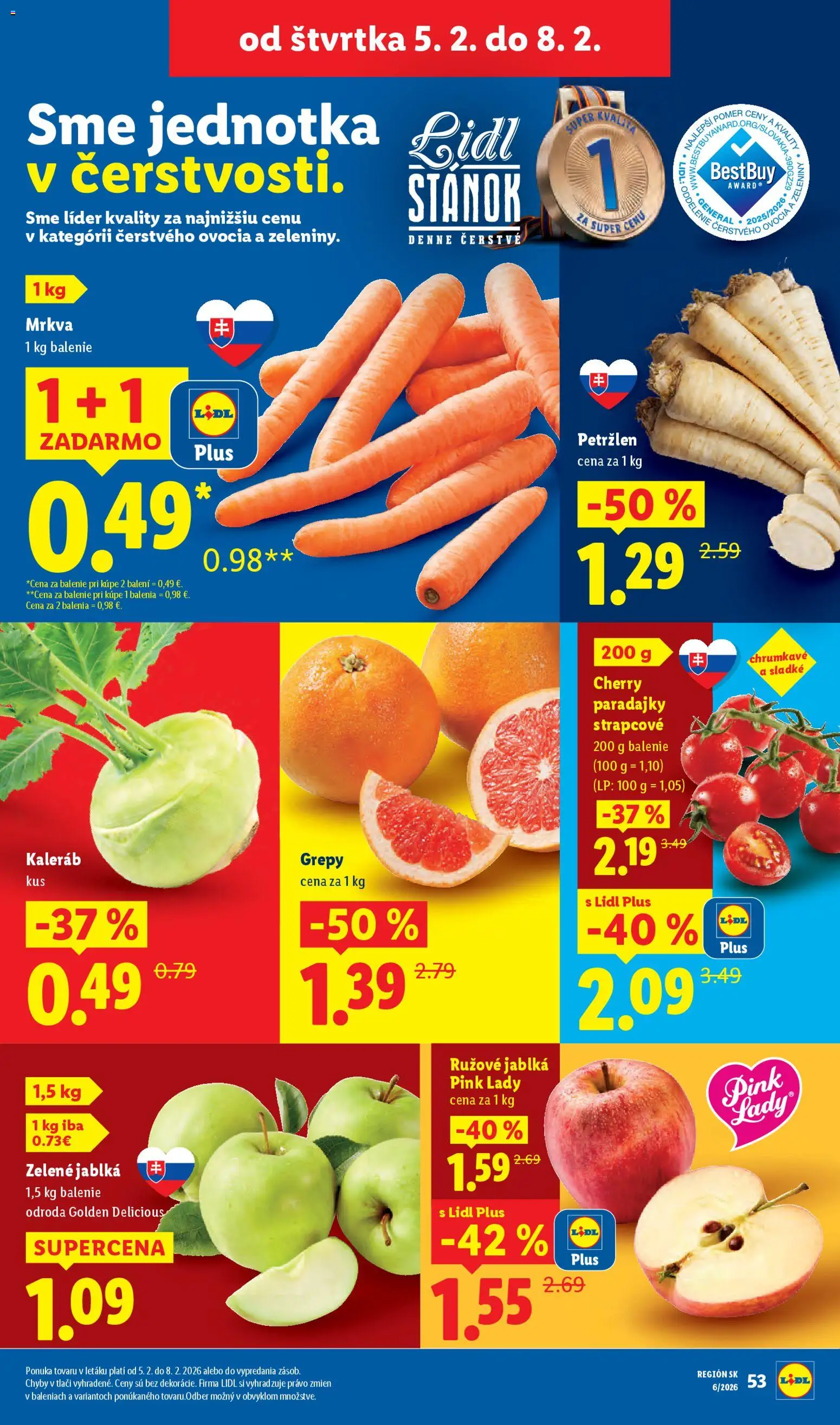 Nové Lidl akcie – leták je platný od 02.02.2026 | Strana: 55 | Produkty: Jablká, Paradajky, Mrkva, Cherry paradajky