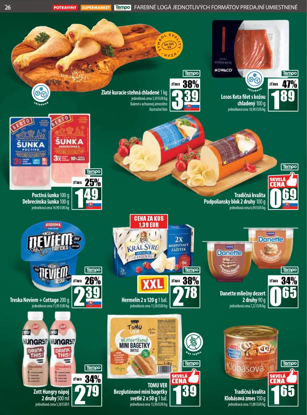 COOP Jednota leták │ platný od 31.07.2025 | Strana: 26 | Produkty: Šunka, Kuracie stehná, Losos, Treska