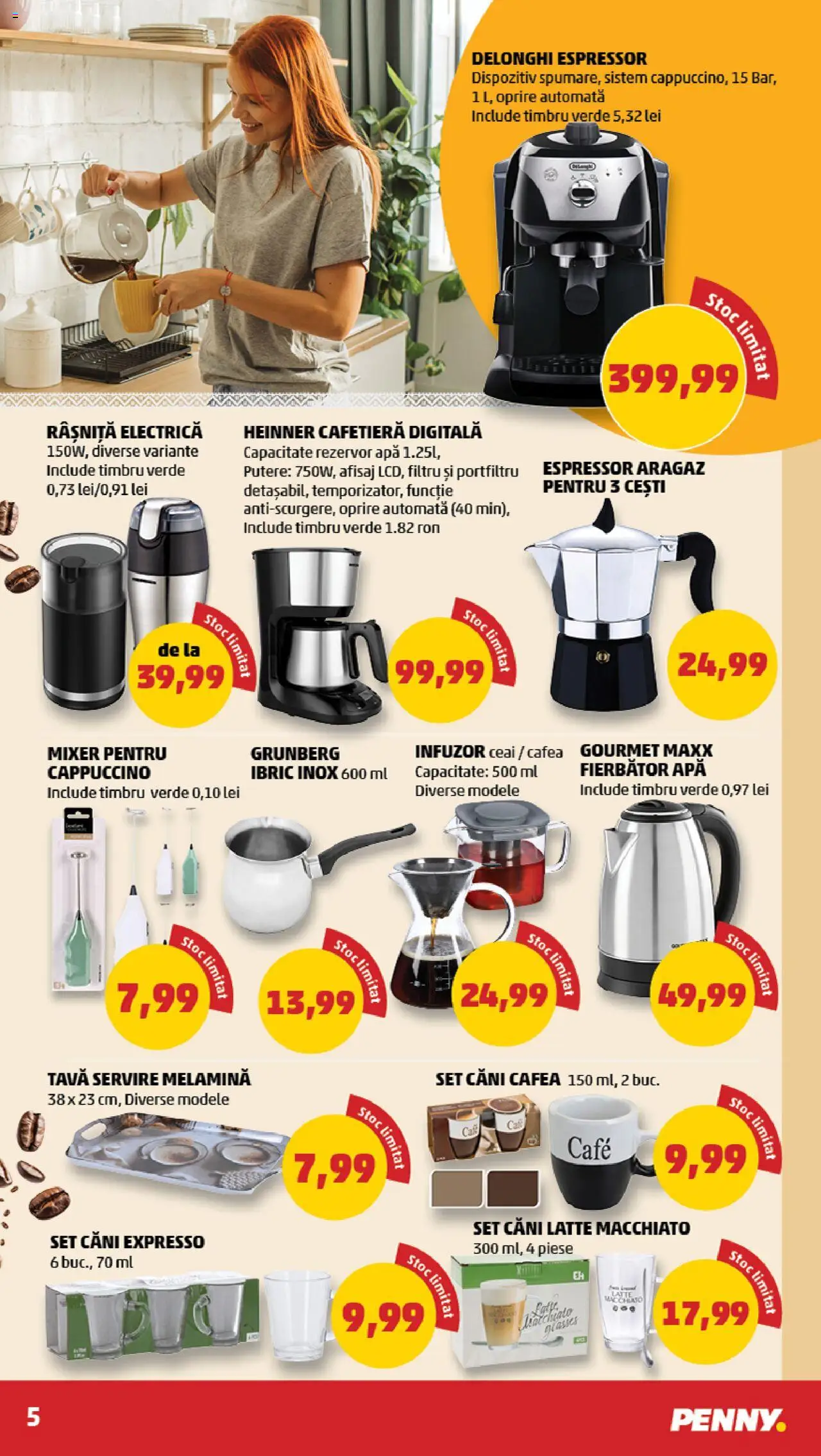 Noul catalog PENNY – valabil de la 24.09.2025 | Pagină: 5 | Produse: Espressor, Aragaz, Ceai, Apă