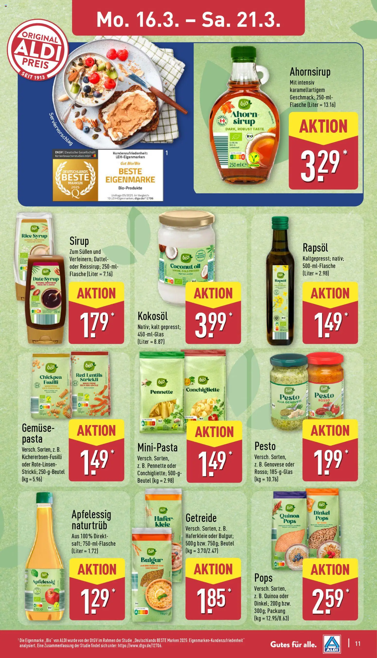 Aldi Prospekt 	 – gültig ab 16.03.2026 | Seite: 11 | Produkte: Sirup, Dattel, Pasta, Getreide