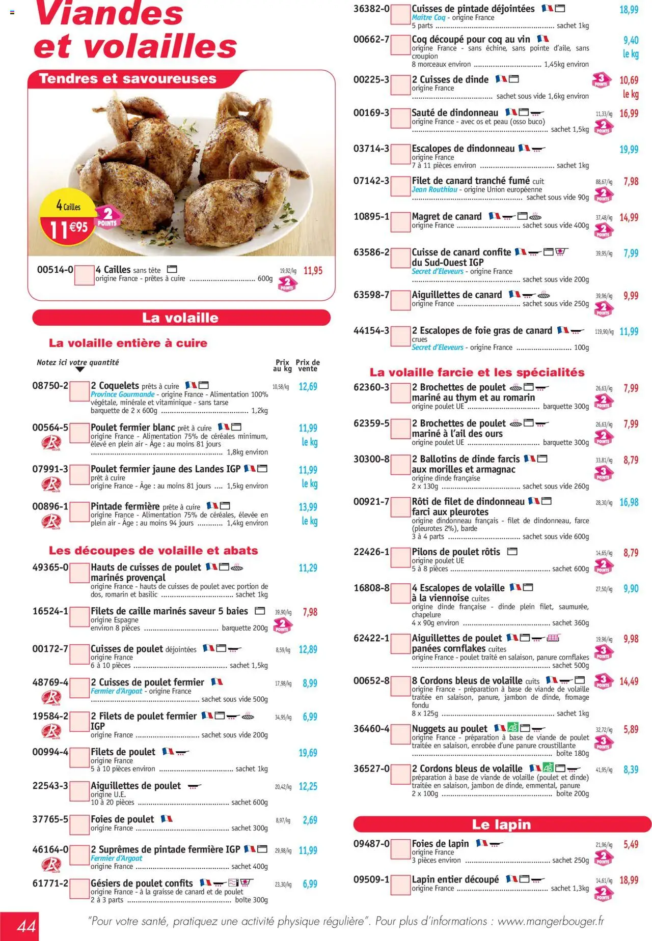  | Page: 44 | Produits: Lapin, Jambon, Viande, Céréales