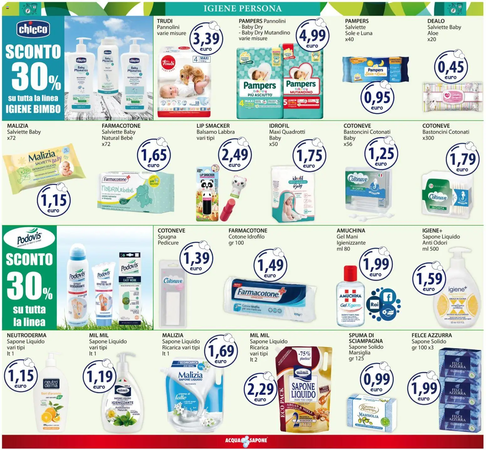 Volantino Acqua e Sapone del 01.12.2025 | Pagina: 10 | Prodotti: Spugna, Crema, Pampers, Bagno