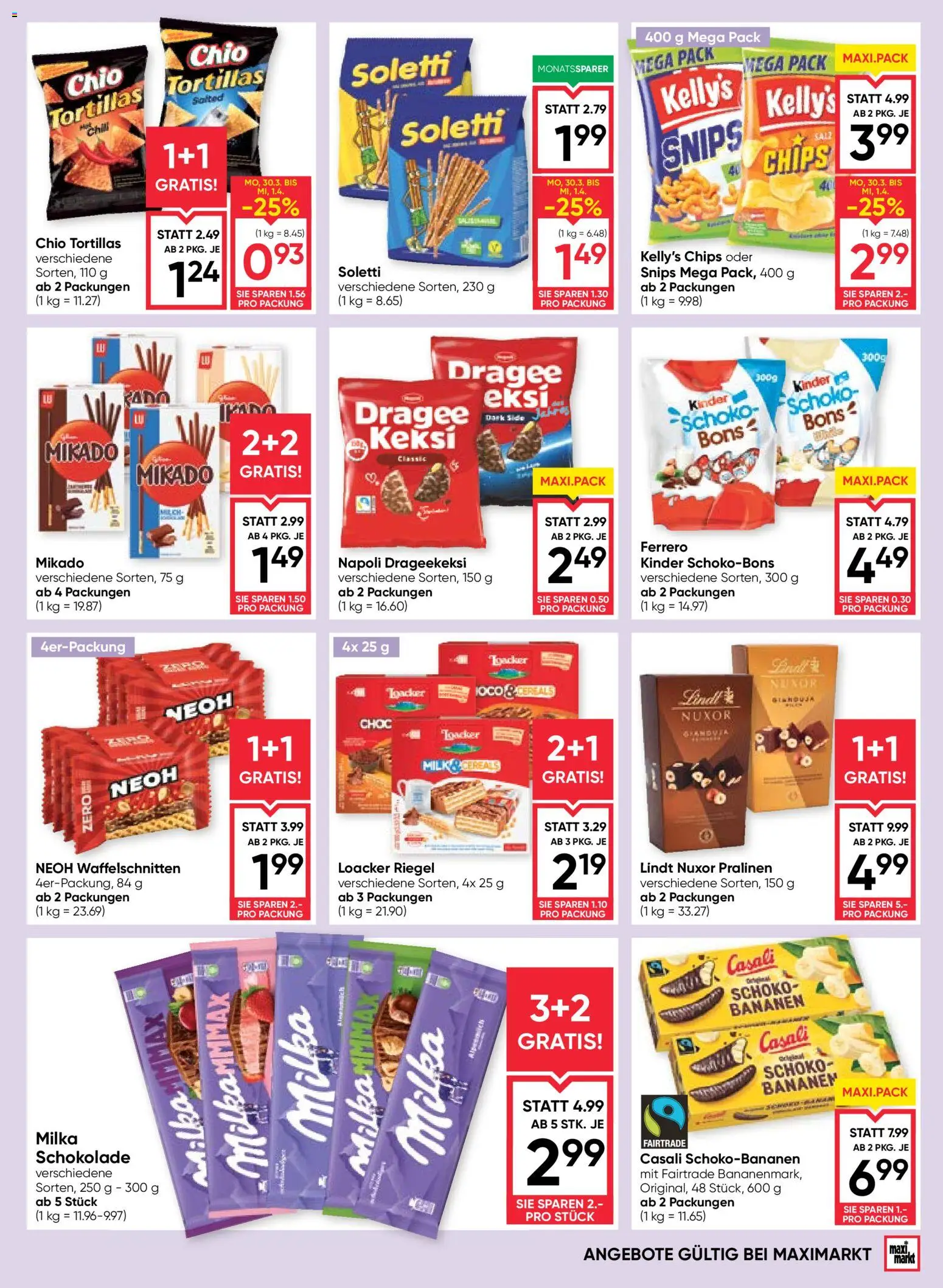 Maximarkt Flugblatt gültig ab 31.03.2026 | Seite: 13 | Produkte: Chips, Schokolade, Bananen