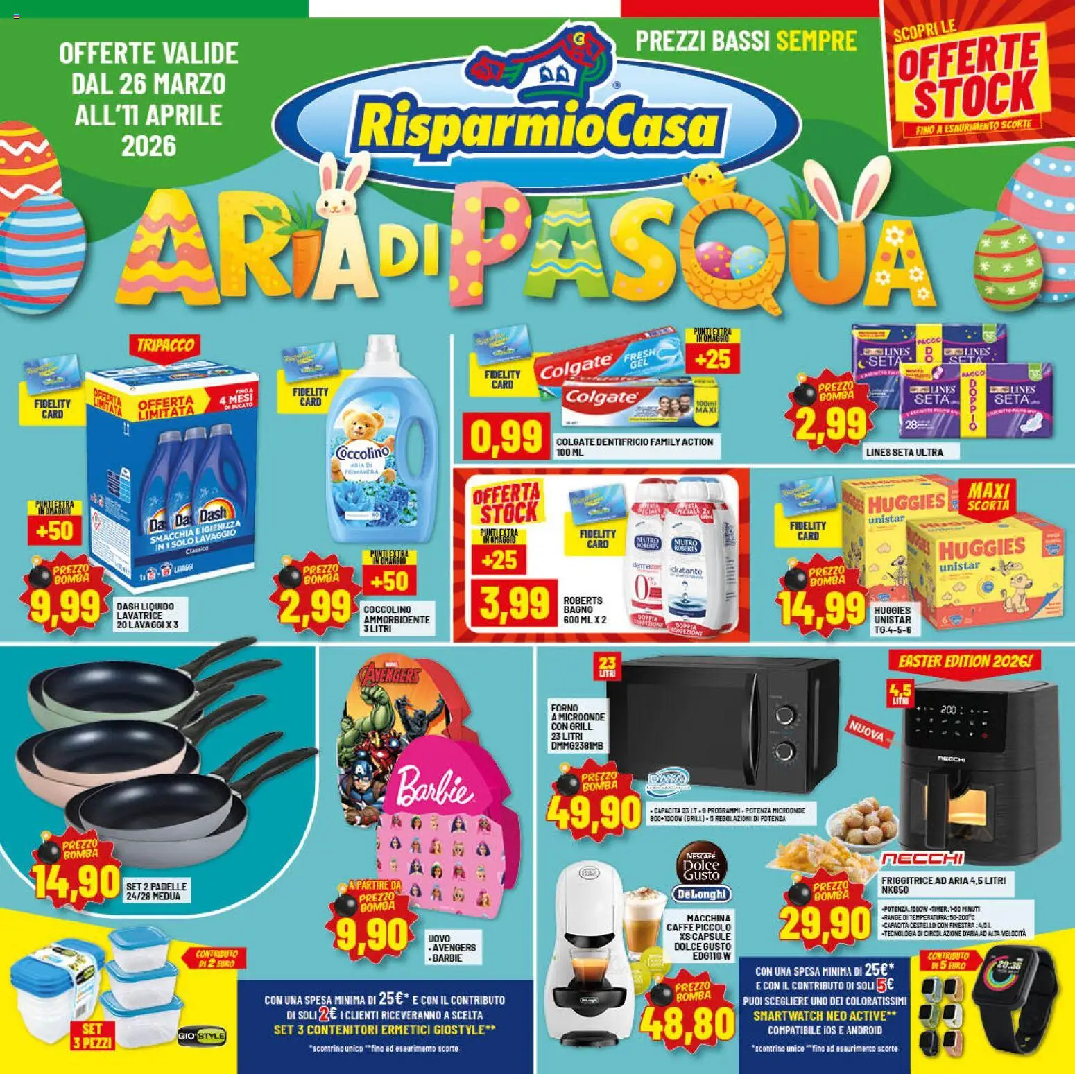 Volantino RisparmioCasa del 26.03.2026 | Pagina: 1 | Prodotti: Ammorbidente, Forno a microonde, Forno, Bagno