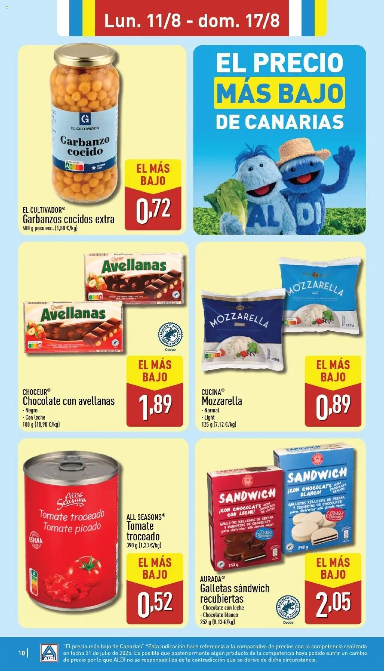 Aldi folleto Canarias │ válido desde el 11.08.2025 | Página: 10 | Productos: Chocolate, Crema, Galletas rellenas, Peso