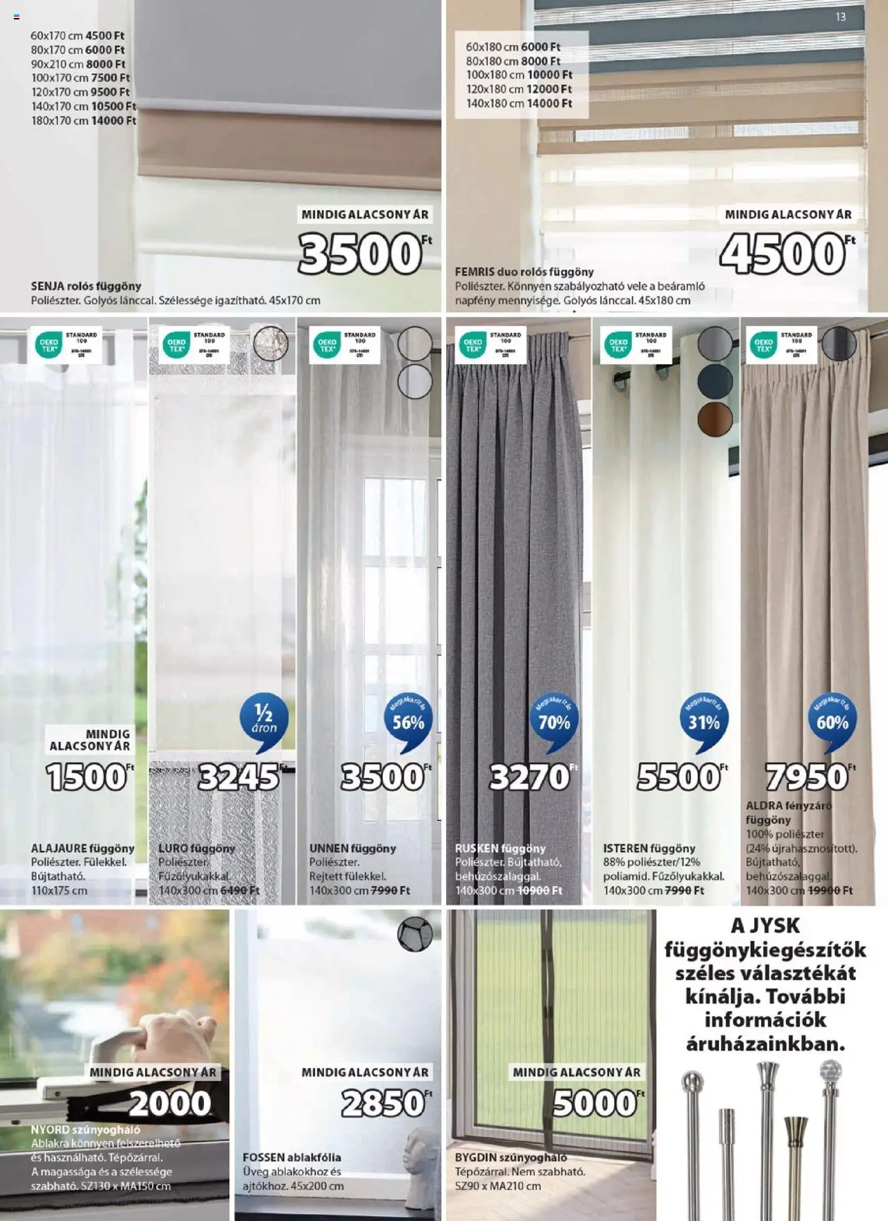 JYSK akciós ujság - amely érvényes a következő dátumtól: 10.09.2025 | Oldal: 13 | Termékek: Függöny, Szúnyogháló, Ablakfólia