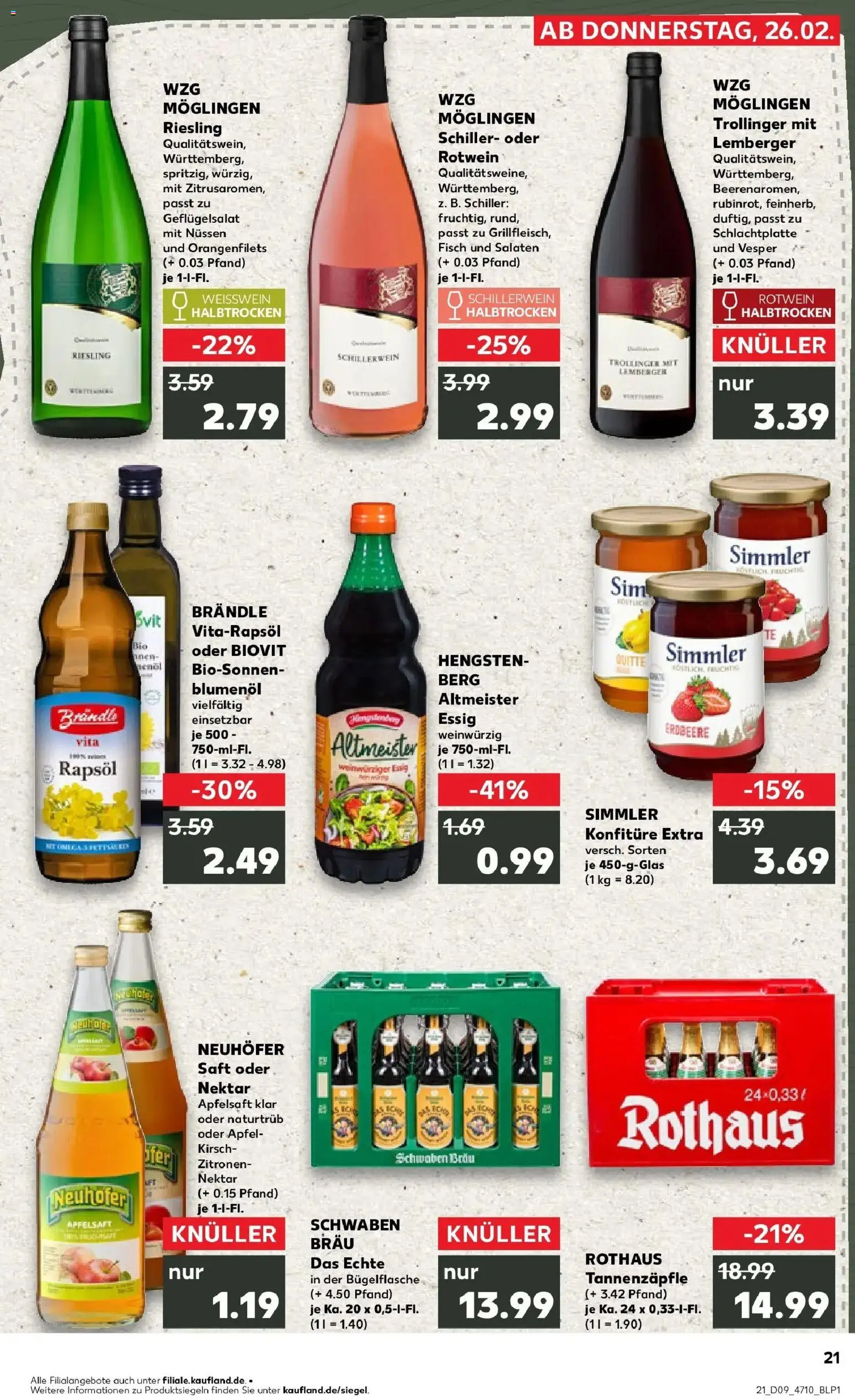 Kaufland prospekt Calw	 – gültig ab 26.02.2026 | Seite: 21 | Produkte: Rapsöl, Weißwein, Rotwein, Zitronen