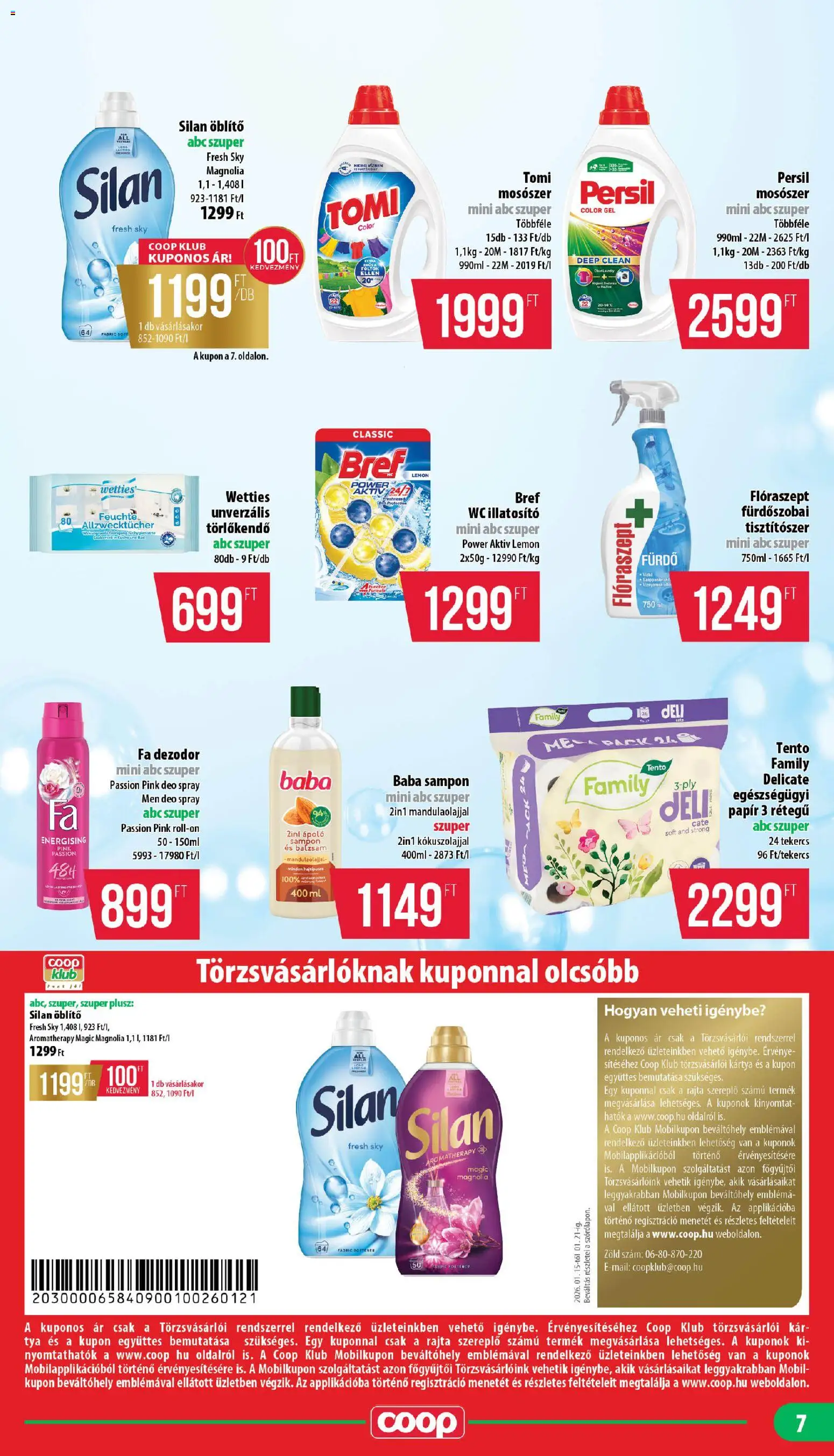 COOP akciós ujság - amely érvényes a következő dátumtól: 15.01.2026 | Oldal: 7 | Termékek: Zakó, Öblítő, Dezodor, Mosószer