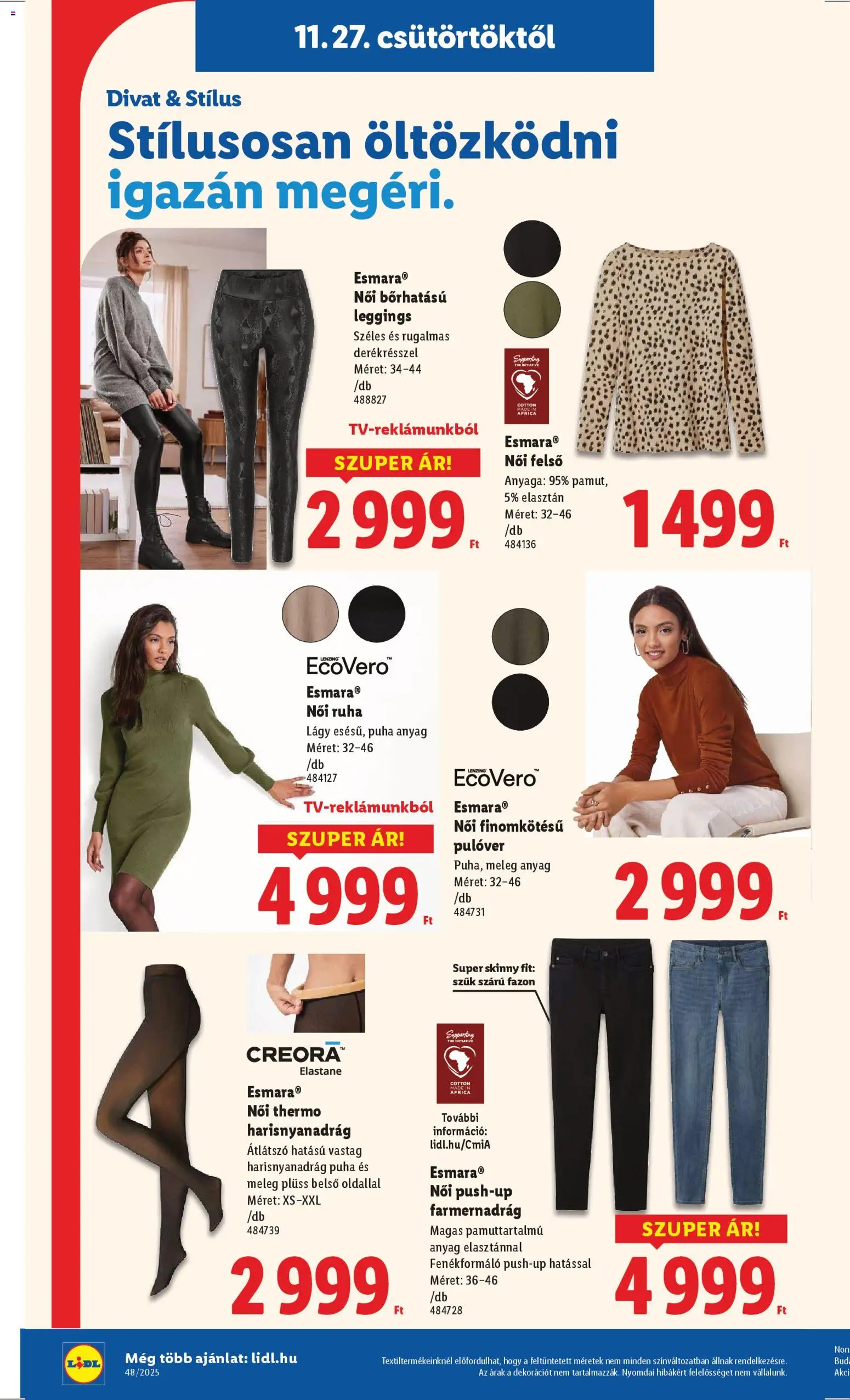 Lidl akciós ujság - amely érvényes a következő dátumtól: 27.11.2025 | Oldal: 2 | Termékek: Harisnyanadrág, Ruha, Pulóver, Leggings